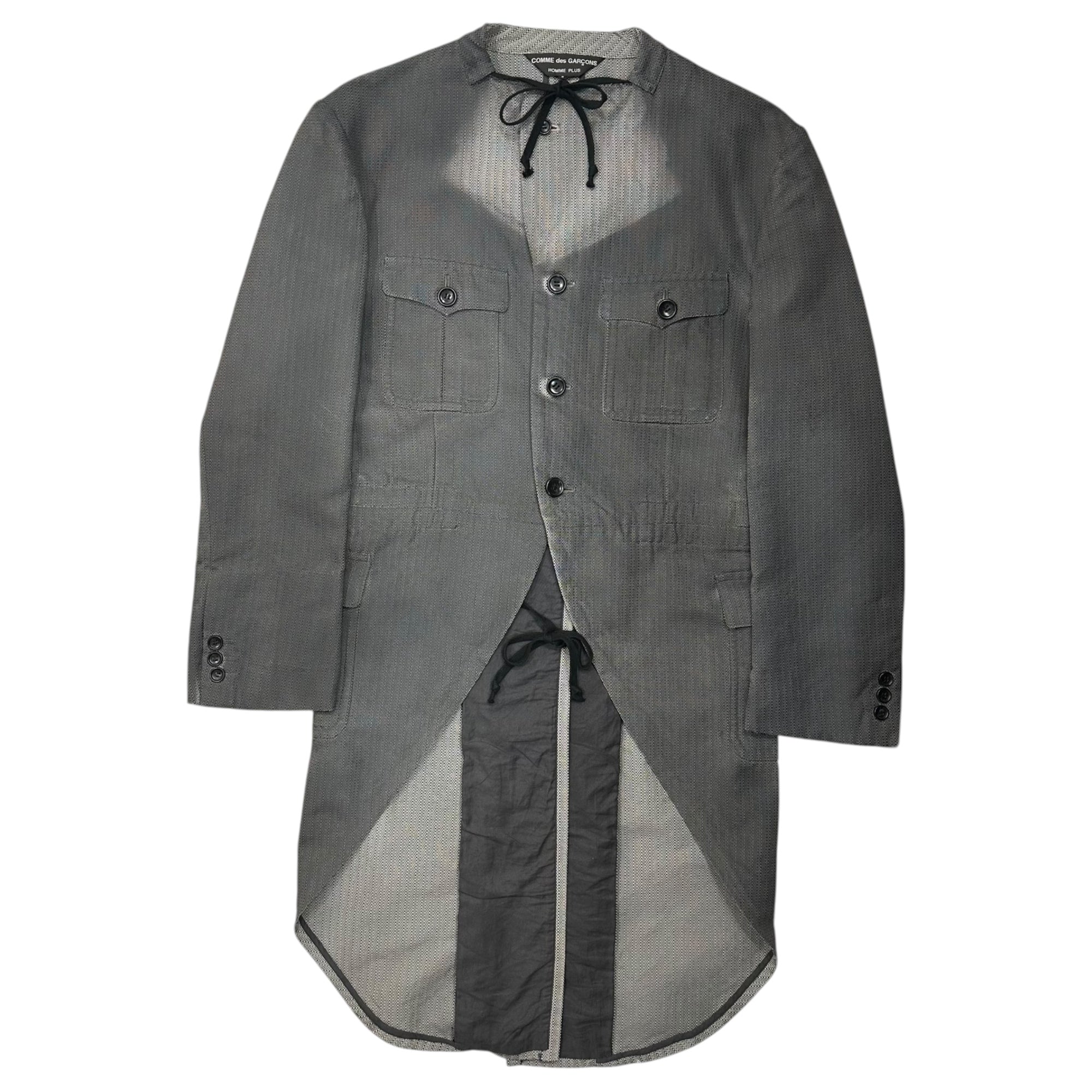 COMME des GARCONS HOMME PLUS(コムデギャルソンオムプリュス) 03SS Daytime Evening Plastic Processing Workpiece Sampling Tailored Jacket 樹脂加工 ワーク サンプリング 燕尾 ジャケット PJ-J026 S グレー AD2002