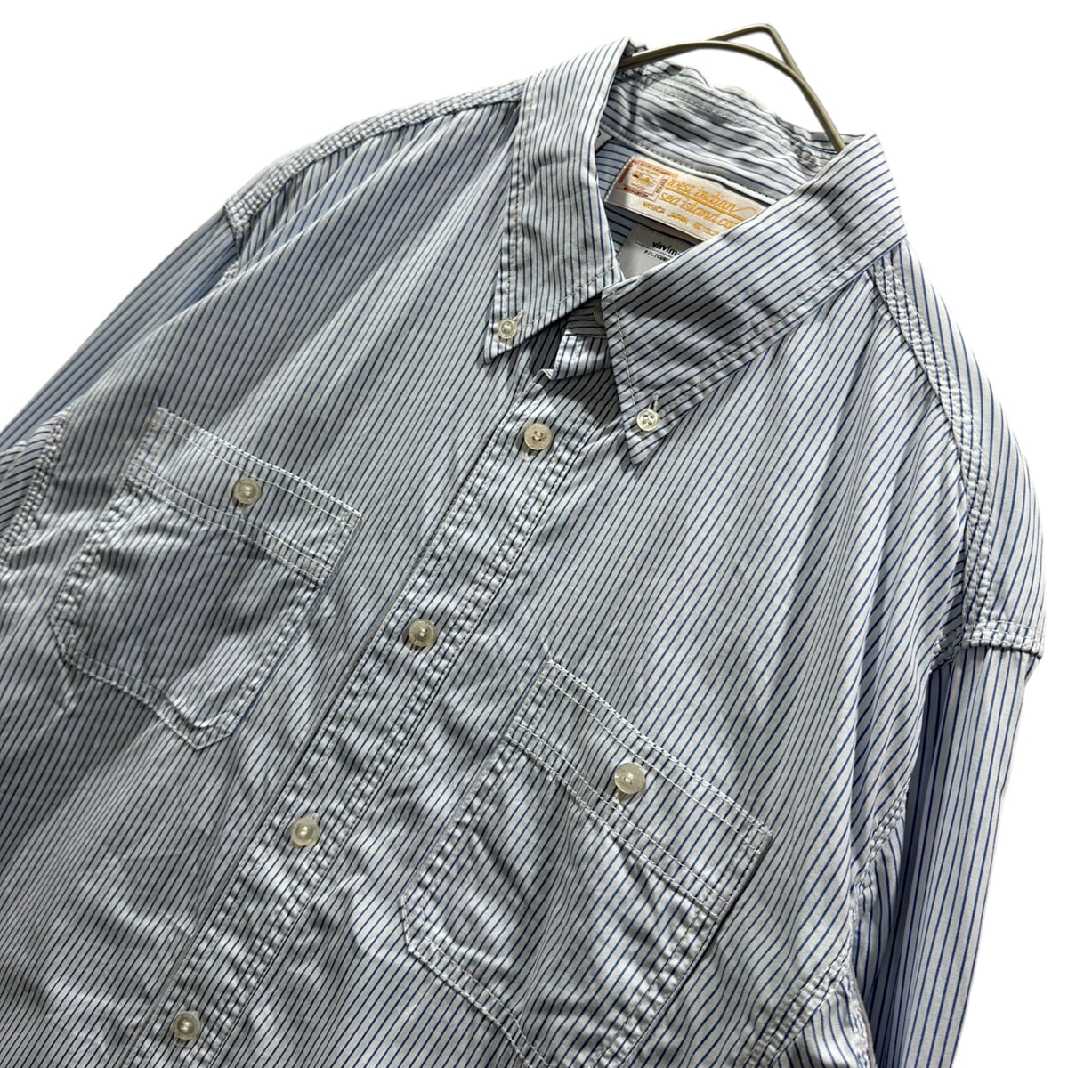 VISVIM(ビズビム/ヴィズヴィム) Striped Button-Down Shirt ストライプ ボタン ダウン シャツ VS0001326 M ホワイト×ライトブルー