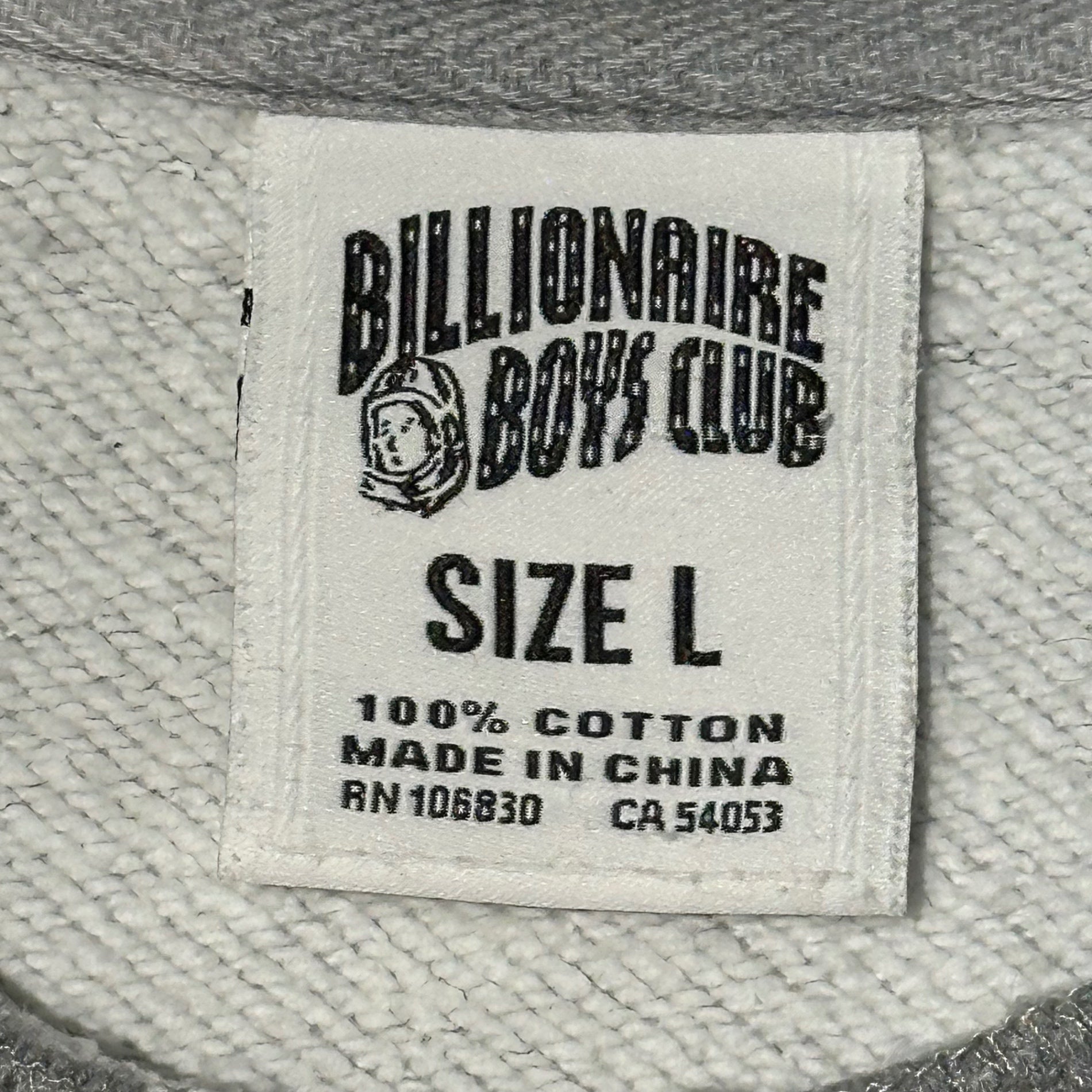 B.B.C(ビリオネアボーイズクラブ) Front logo print crew neck sweatshirt フロント ロゴ プリント クルーネック スウェット L グレー×ホワイト