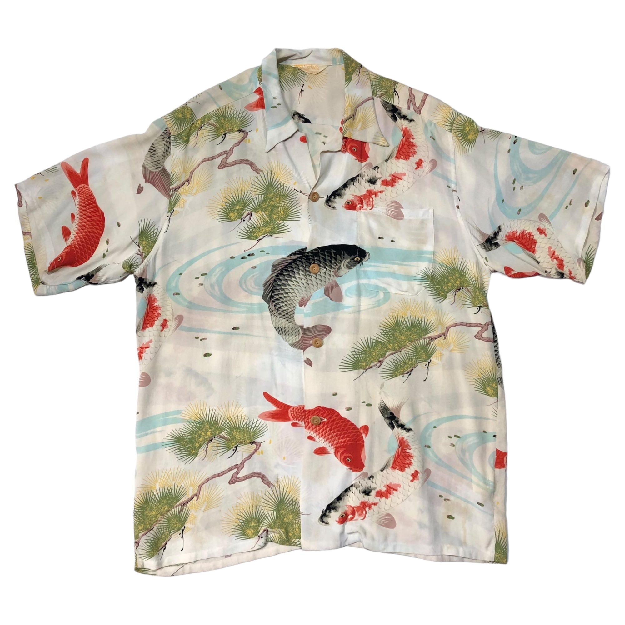 SUN SURF(サンサーフ東洋) RAYON S/S SPECIAL EDITION HOOKANO "NISHIKI KOI" 錦鯉 レーヨン アロハシャツ SS34665 M ホワイト 半袖
