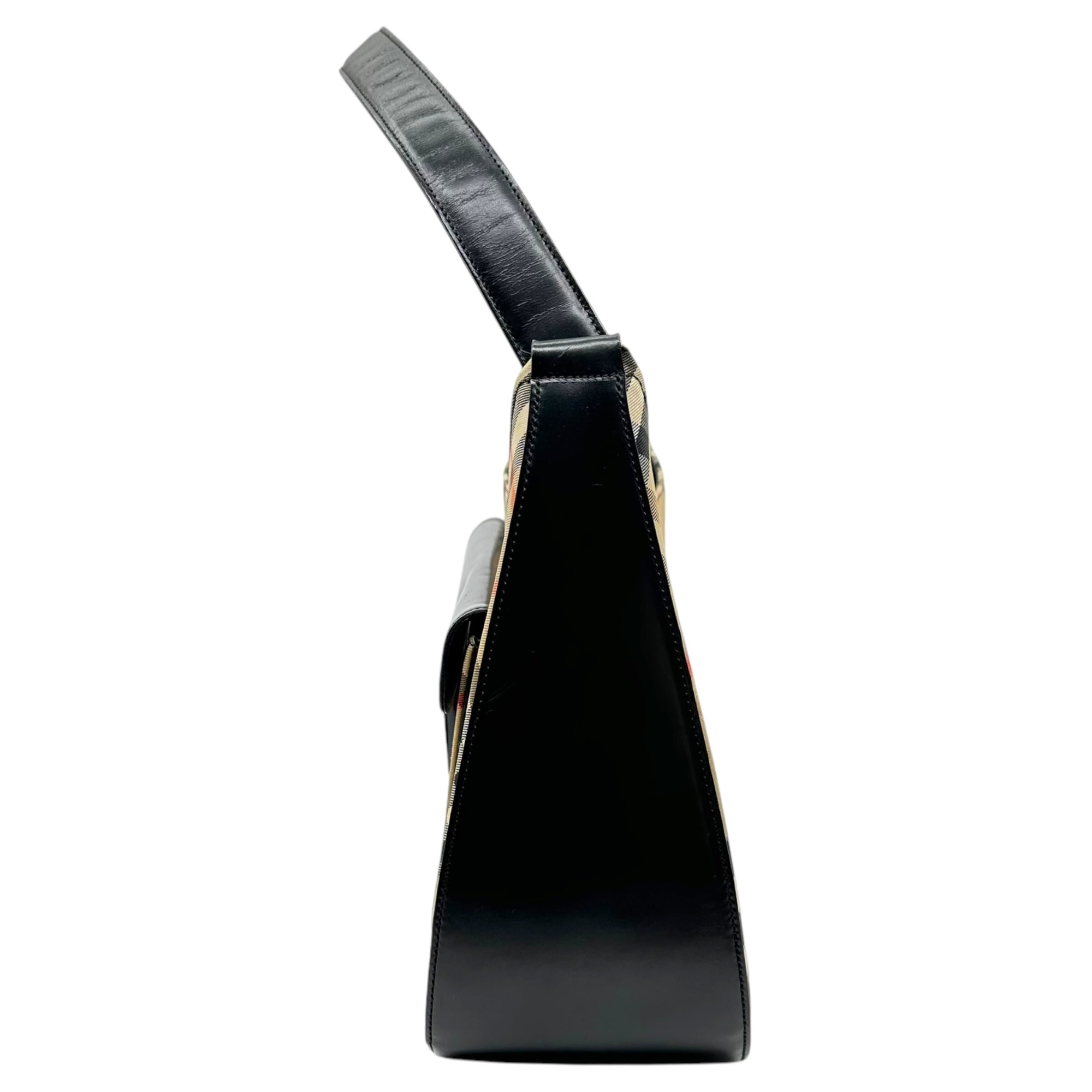 Burberrys(バーバリーズ) Novacek leather tricot one-shoulder bag ノバチェック レザー 切替 ワンショルダー バッグ ベージュ×ブラック ハンド ミニ ヴィンテージ