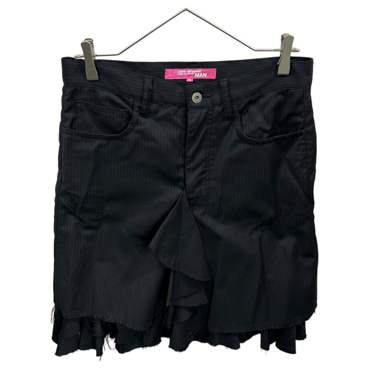 COMME des GARCONS JUNYA WATANABE MAN PINK(コムデギャルソンジュンヤワタナベマンピンク) 2005AW Ragged-Edge Stripe Skirt Set カットオフ加工 ストライプ スカート セットアップ JKT:UP-J001 BOTTOMS:UP-S006 JKT:S BOTTOMS:M ネイビー AD2005