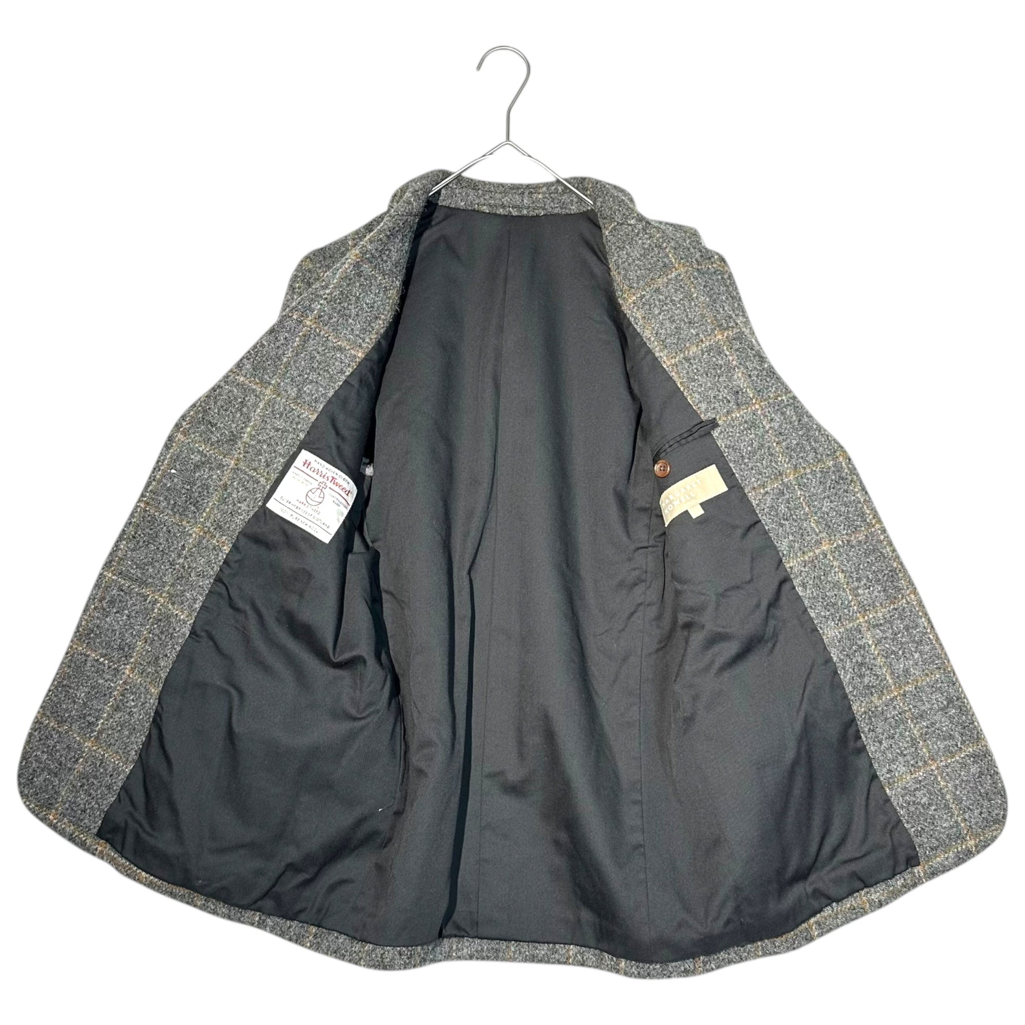 MARGARET HOWELL × Harris Tweed(マーガレットハウエル × ハリスツイード) Grey Base Windowpane Check Wool 2B Jacket グレーベース ウィンドウペン チェック ウール 2B ジャケット 578-9220003 1(S程度) グレー×ブラウン ハリスツイード コラボ モデル 参考定価75,000円+税