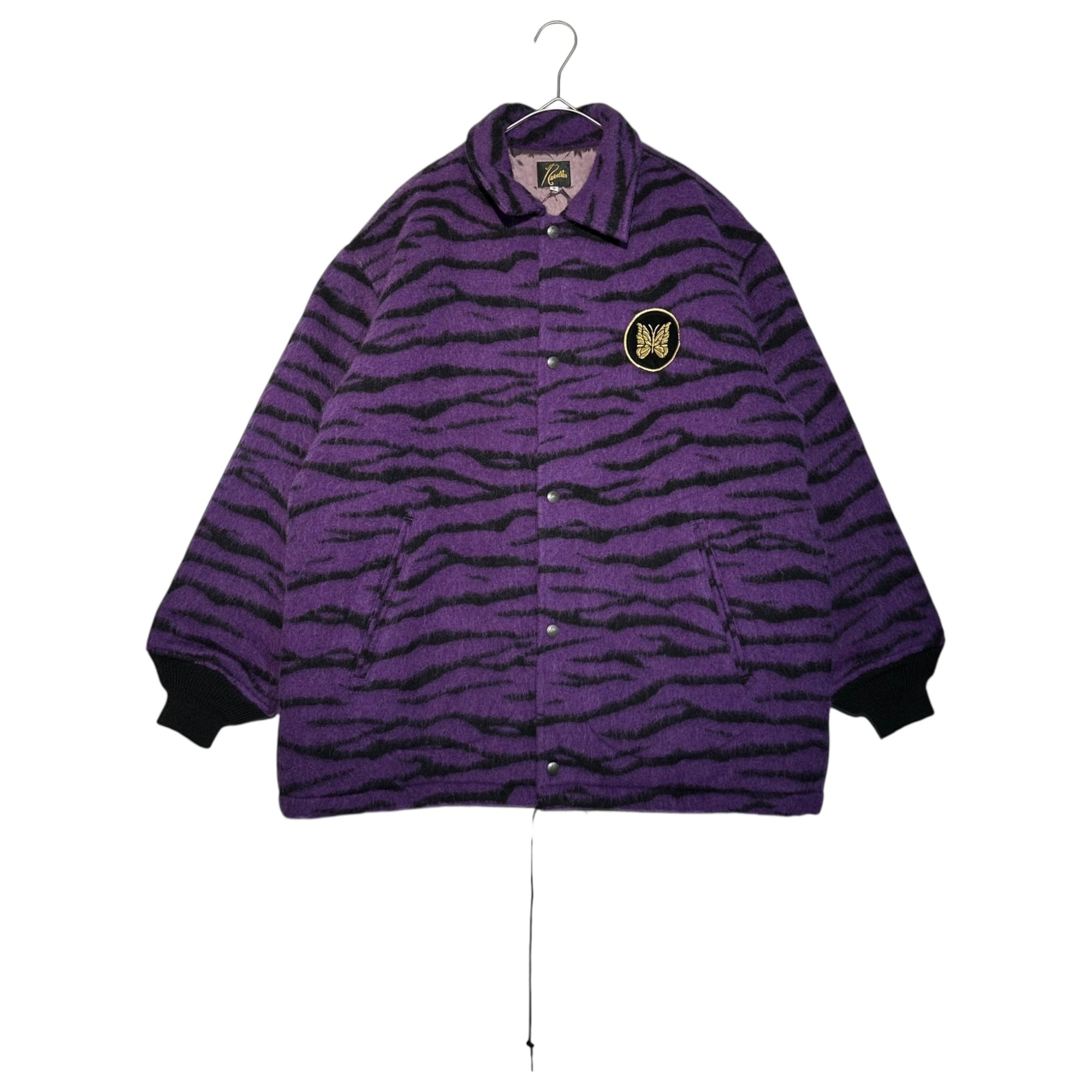NEEDLES(ニードルズ) 22AW COACH JACKET-W/N/AC/PE SHAGGY シャギー ウール ゼブラ柄 コーチ ジャケット LQ111 S パープル×ブラック ブルゾン ロゴ ワッペン