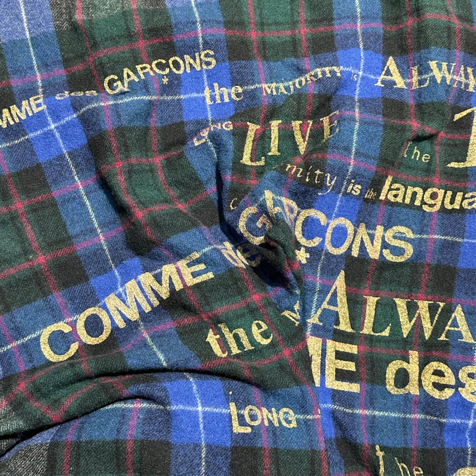 COMME des GARCONS(コムデギャルソン) 03AW Brand logo printed wool asymmetrical check jacket ブランド ロゴ プリント ウール アシンメトリー チェック ジャケット GK-J070 FREE ブルー×グリーン×レッド AD2003