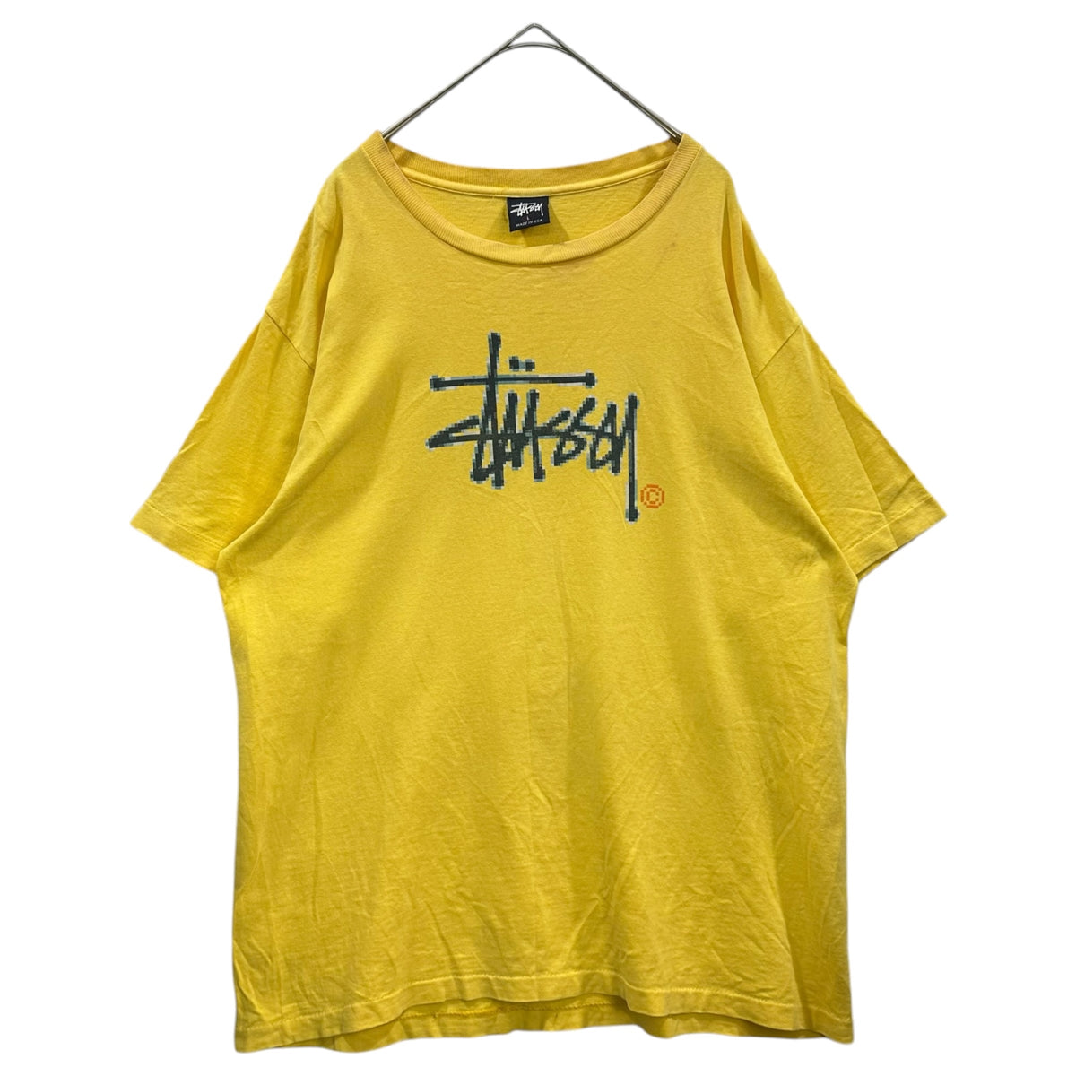 STUSSY(ステューシー) 1990's Pixel-Logo Crewneck S/S T-Shirt 90年代 ピクセル ロゴ クルーネック S/S Tシャツ L イエロー×ブルー 90s オールド OLD STUSSY ヴィンテージ シングルステッチ 紺タグ