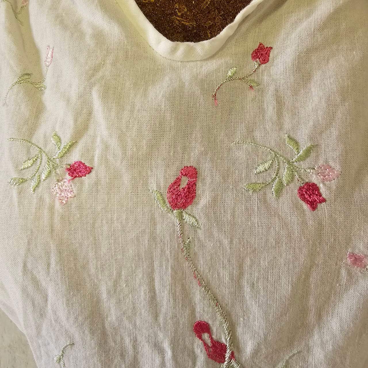 vintage(ヴィンテージ) 60's~ botanical stich vest ボタニカル刺繍ベスト 9(S~Mサイズ程度) ホワイト(刺繍:グリーン×ピンク)