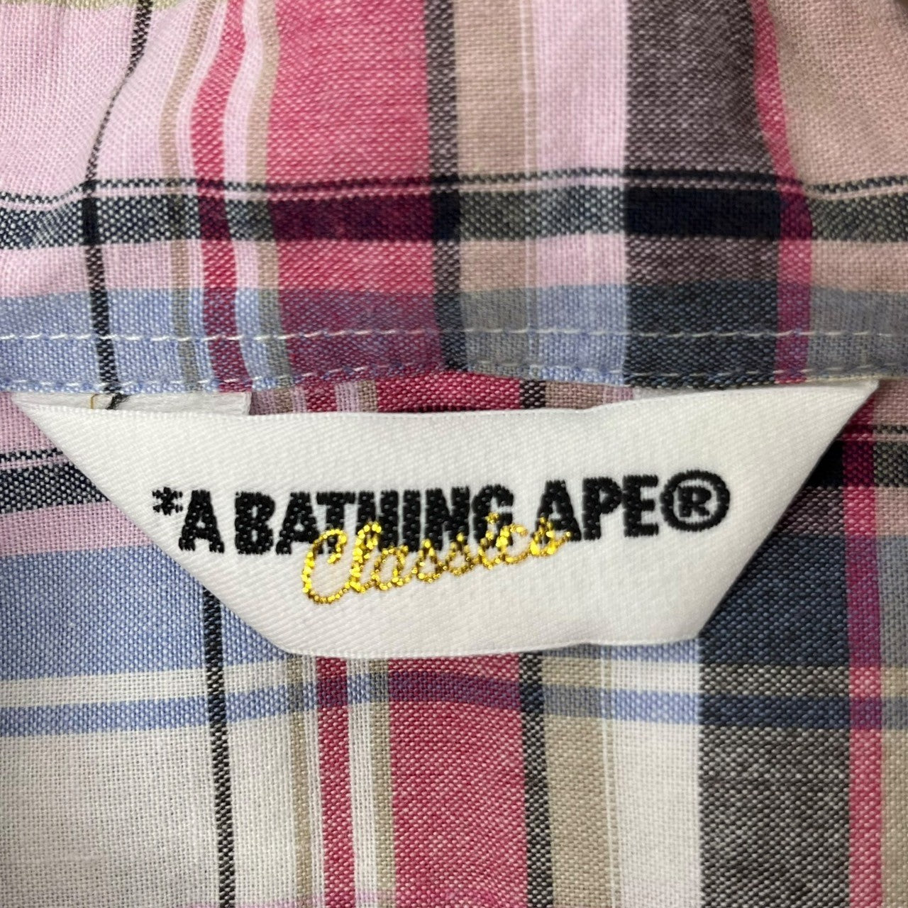 A BATHING APE(アベイシングエイプ) 00's One point logo check S/S shirt ワンポイントロゴ 半袖 シャツ XL ピンク×ブラウン