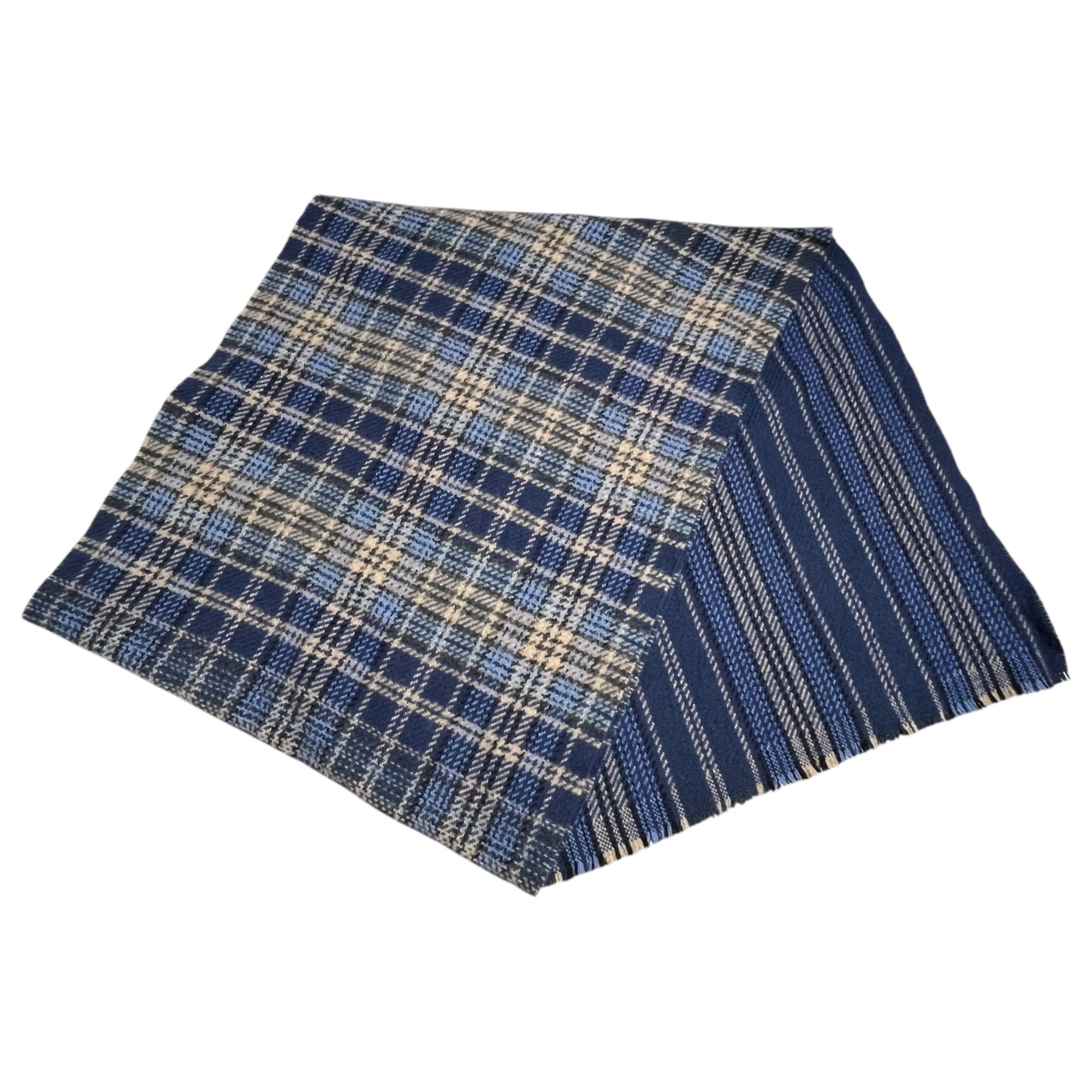 Acne Studios(アクネストゥディオズ) チェックウール大判マフラー/ストール/ロゴプリント 3731680620 ブルー×ネイビー