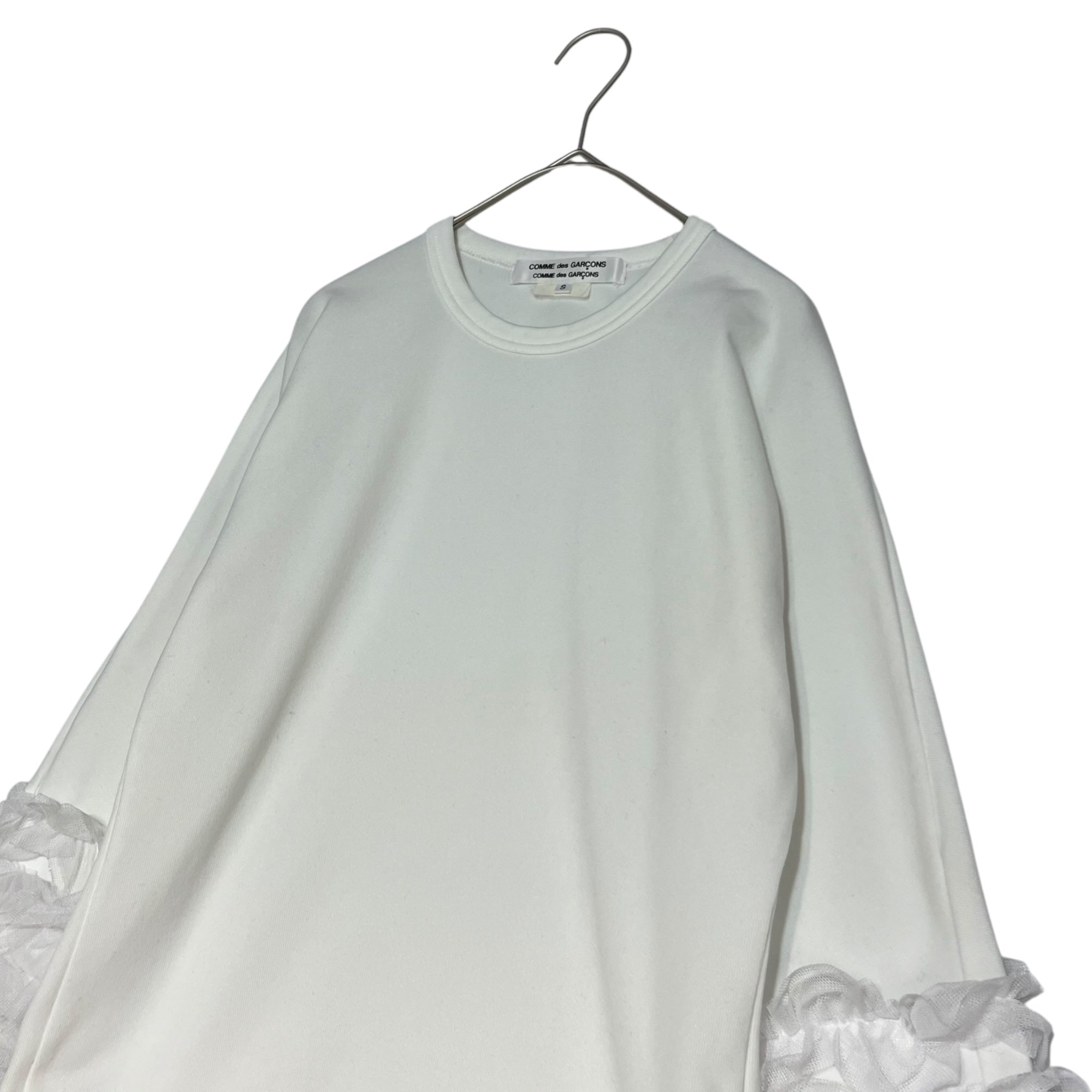 COMME des GARCONS COMME des GARCONS(コムデギャルソンコムデギャルソン) 08SS Polyester full-length sleeve lace decoration cut and sew ポリエステル 縮絨 袖レース 装飾 カットソー RA-T023 S ホワイト AD2007