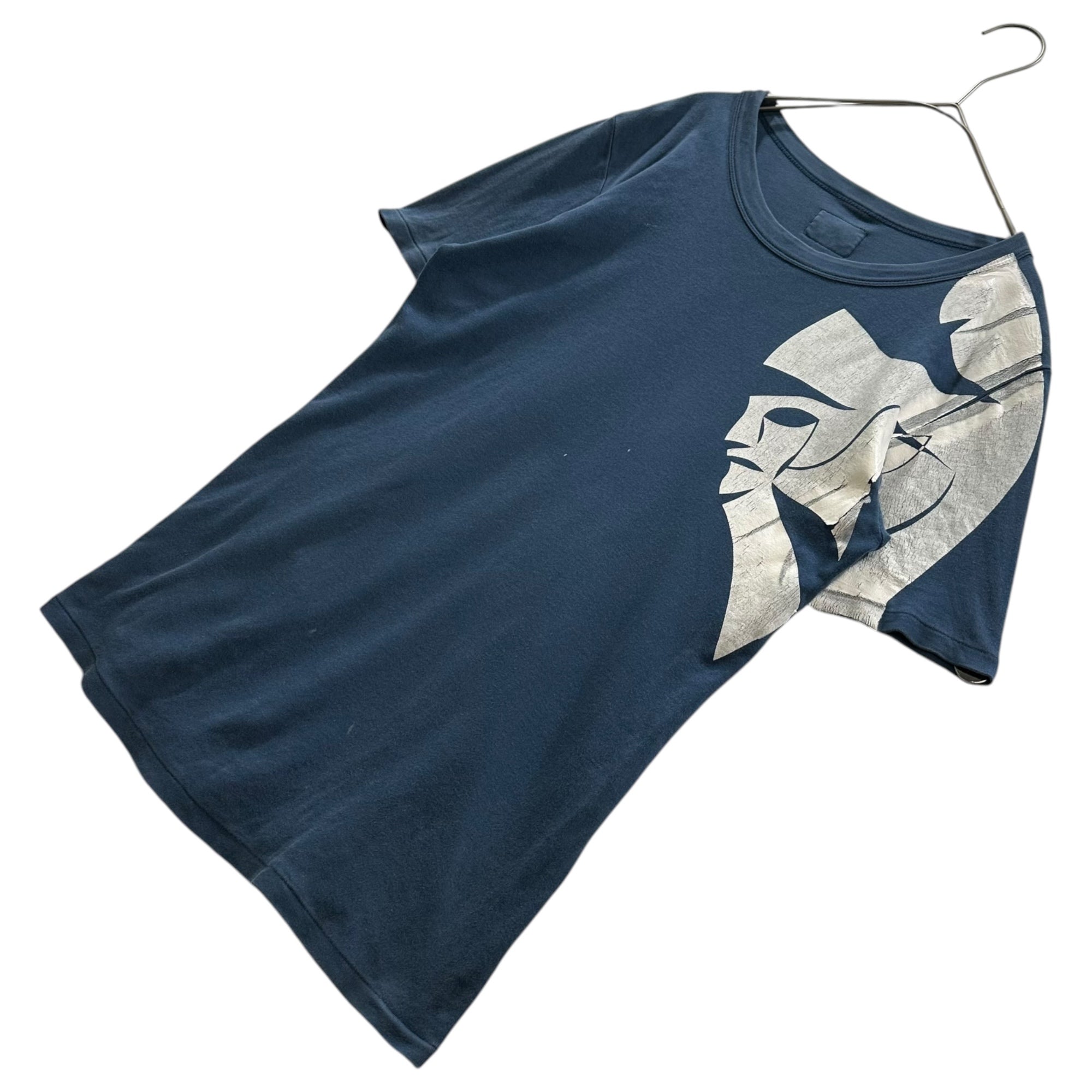 20471120(トゥーオーフォーセブンワンワントゥーオー) 90's One-Shoulder Print Crew Neck T-Shirt 90年代 ワンショルダープリント クルーネック Tシャツ M ブルー×ホワイト アーカイブ