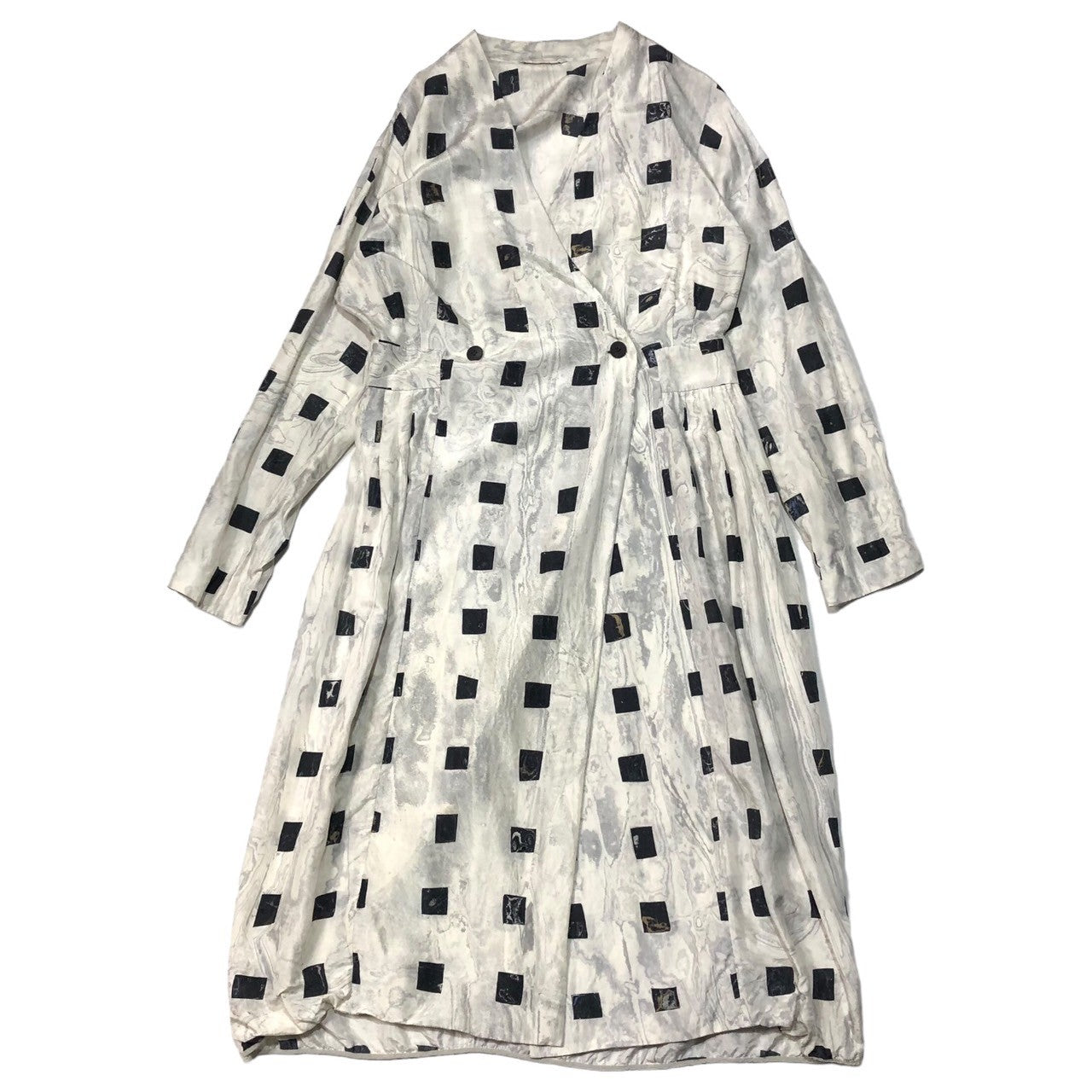 Haat(ハート) All-silk cachecoeur dress シルク 総柄 カシュクール ワンピース HA51FO544 2(M程度) ホワイト イッセイミヤケ