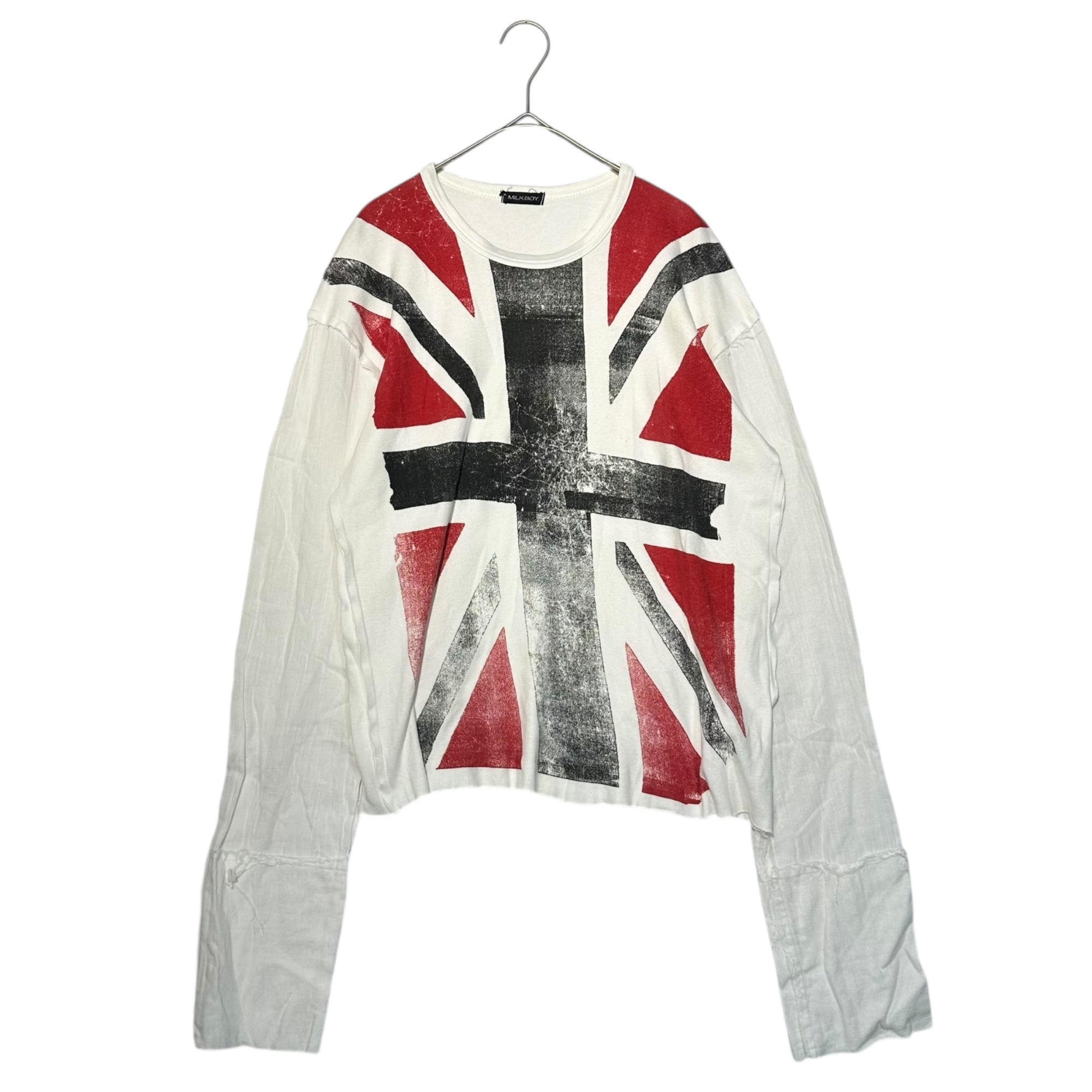 MILKBOY(ミルクボーイ) 70~80's Union Jack Gauze Sleeve Docking Punk Shirt 70年~80年代 ユニオンジャック ガーゼ スリーブ ドッキング パンク シャツ FREE ホワイト 初期生産アイテム 稀少