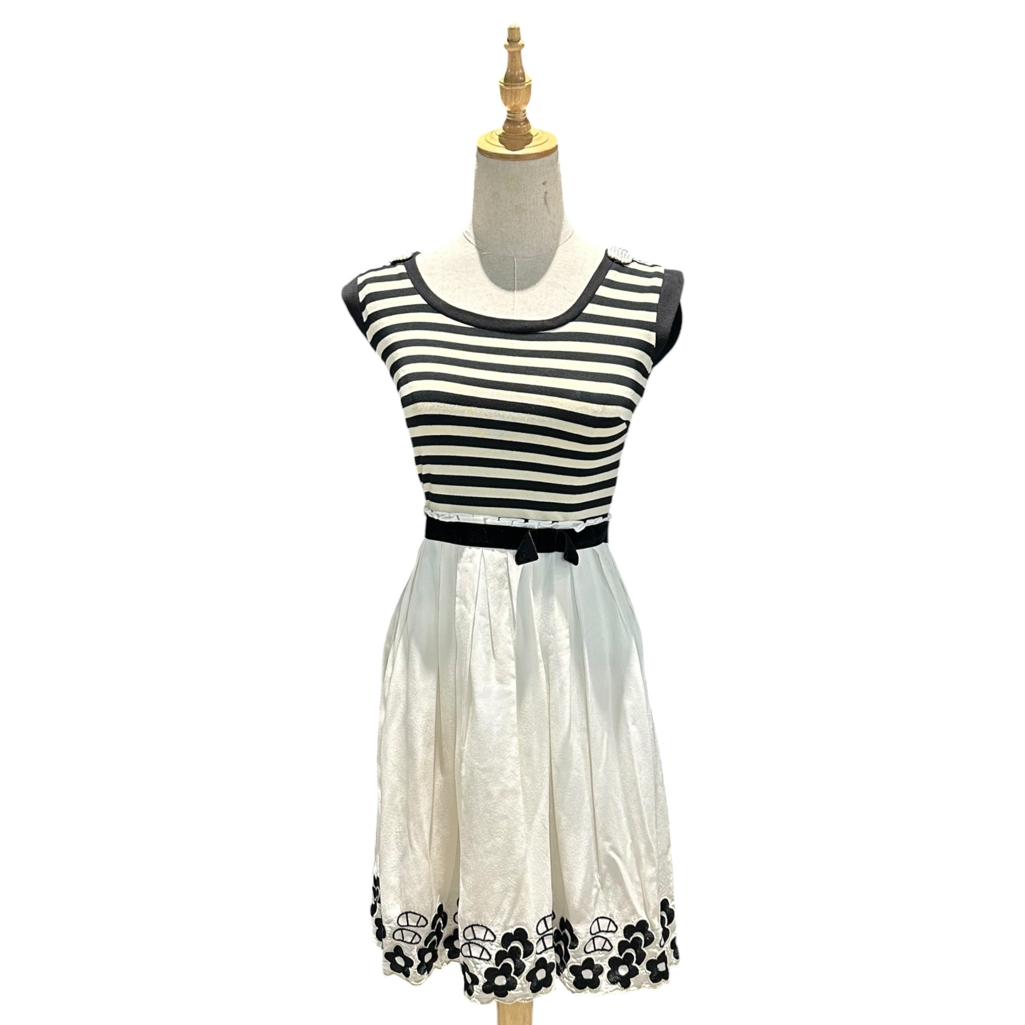 miu miu(ミュウミュウ) Eweled Sleeveless Dress ビジュー ドッキング ノースリーブ ワンピース 34 ベージュ×ブラック