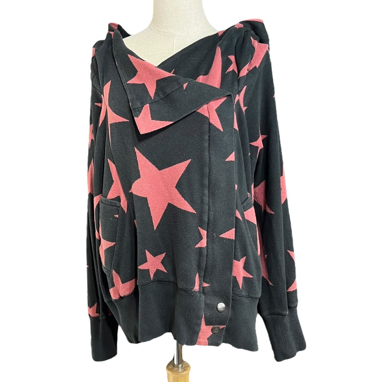 Vivienne Westwood RED LABEL(ヴィヴィアンウエストウッドレッドレーベル) Star all over pattern big hood zip up hoodie スター総柄 ビッグフード ジップアップ パーカー 16-01-331001 3(L) ブラック×レッド