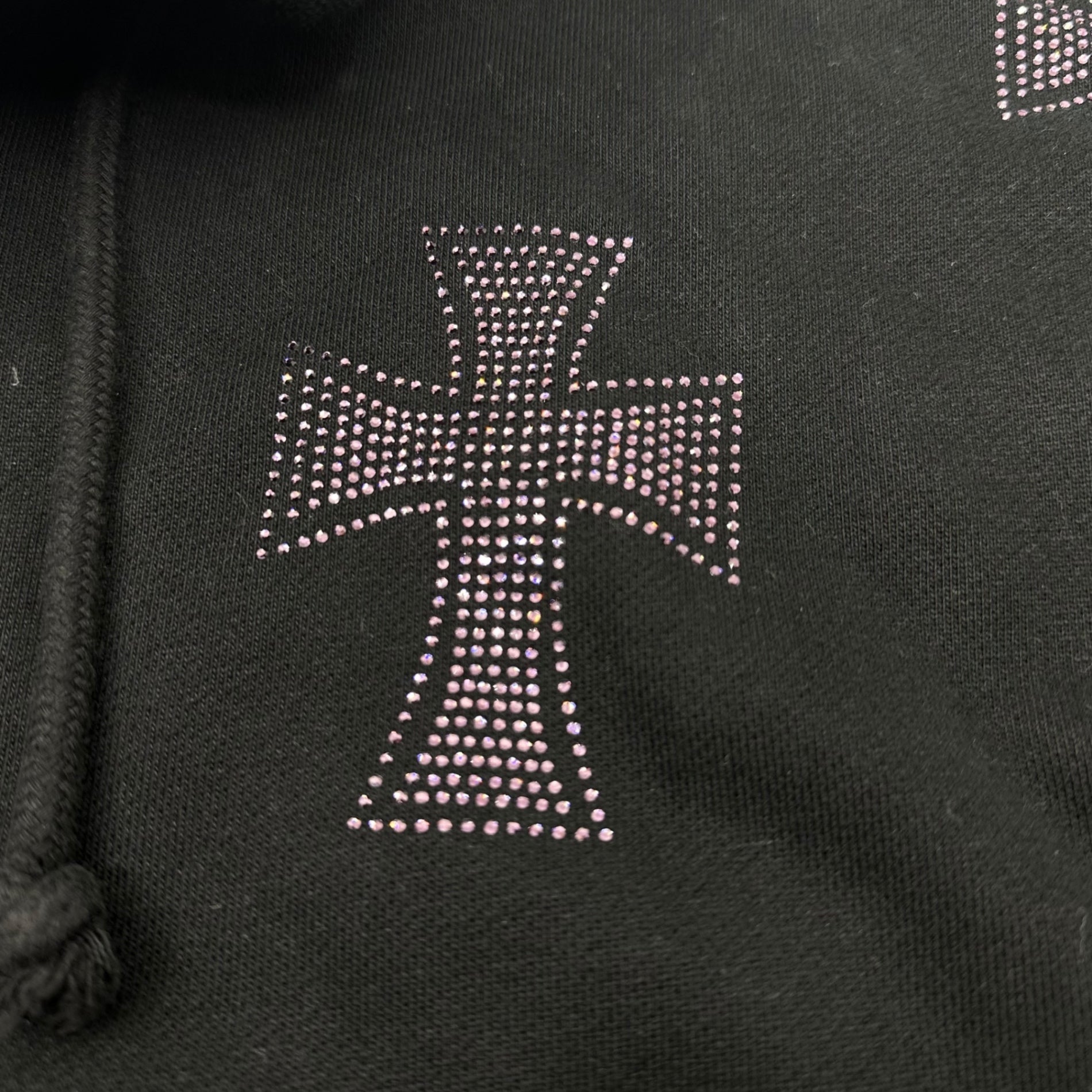 Unknown london(アンノウンロンドン) Cross Rhinestone Zip Up Hoodie クロス ライン ストーン ジップ アップ パーカー L ブラック