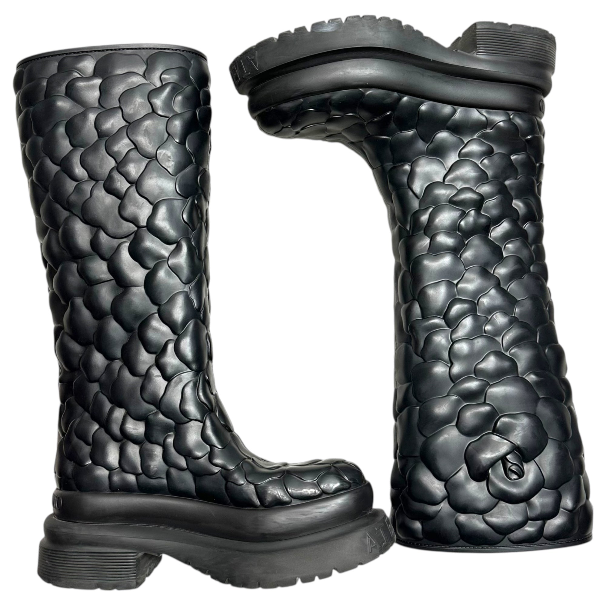 VALENTINO(ヴァレンティノ/ヴァレンチノ) Atelier 03 Sneaker 'Rose Edition - Black' アトリエ 03 ローズ ラバー ロング ブーツ WW0S0DC5 38(24cm程度) ブラック レイン 厚底