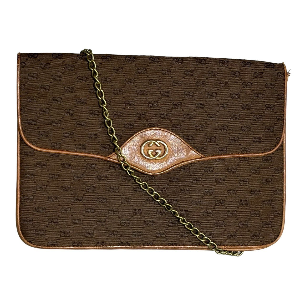 GUCCI(グッチ) 80's GG logo compact chain shoulder bag ロゴ コンパクト チェーン ショルダー バッグ ブラウン OLD GUCCI 80年代 ヴィンテージ