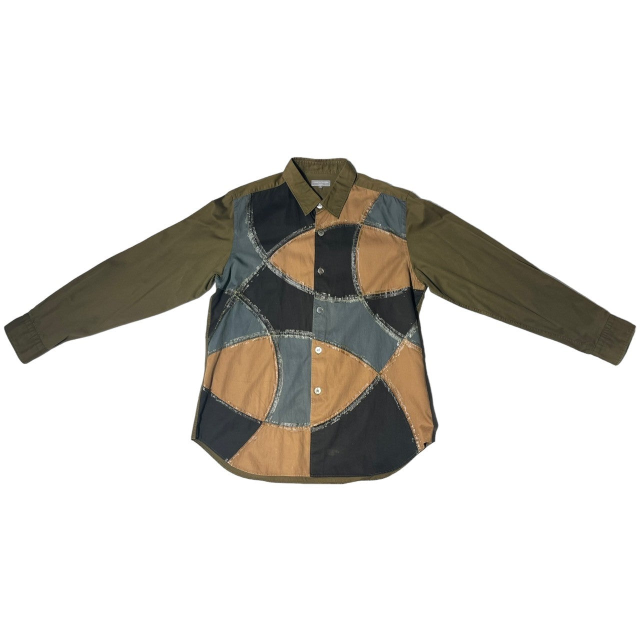 COMME des GARCONS HOMME(コムデギャルソンオム) 03AW multi patchwork shirt マルチ パッチワーク シャツ HK-B041 L カーキ AD2003 田中オム