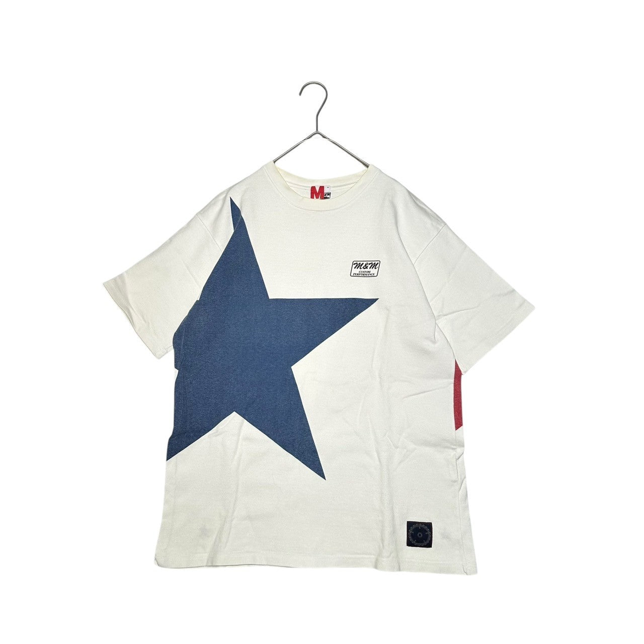 m&m CUSTOM PERFORMANCE(エムアンドエム) big star print t-shirt ビッグ スター プリント Tシャツ M ホワイト×ブルー×レッド