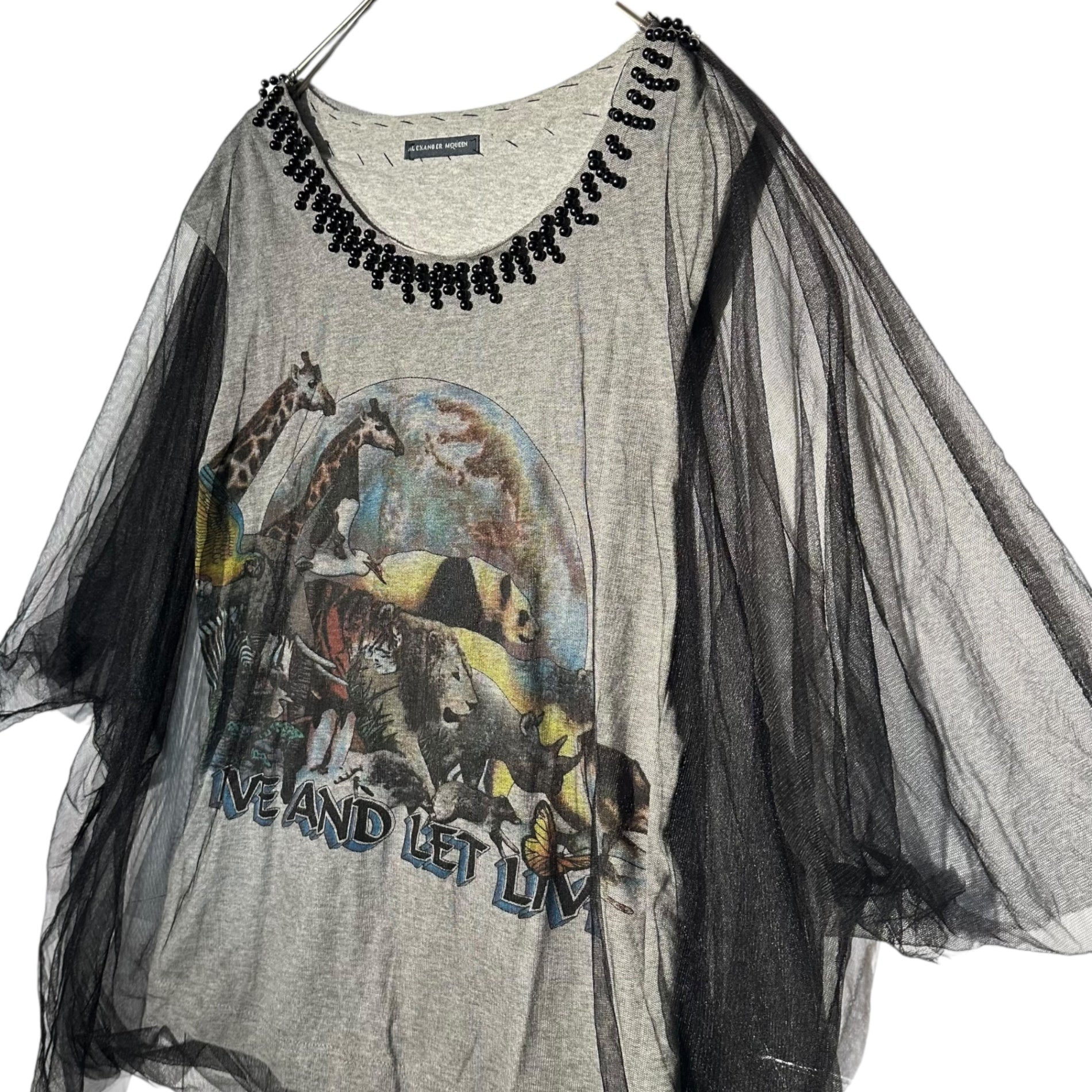 ALEXANDER MCQUEEN(アレキサンダーマックイーン) 09's live and let live Reconstruction Tulle Layered Blouse Cut and sewn 2009年 再構築 チュール レイヤード ブラウス カットソー FREE ブラック×グレー 古着再構築アイテム 本人期