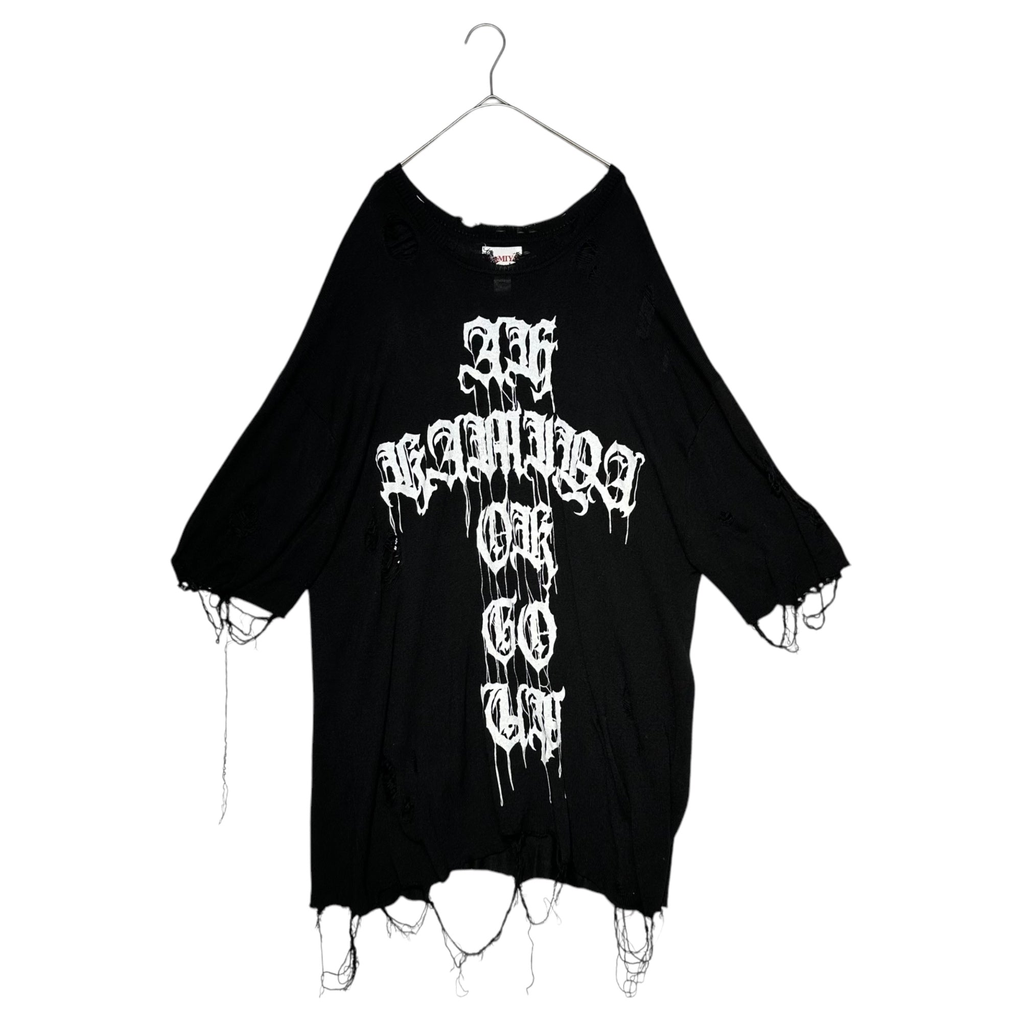 KAMIYA(カミヤ) 24SS PRINTED KNIT TEE ダメージ加工 プリント ニット Tシャツ G12TS051 S ブラック