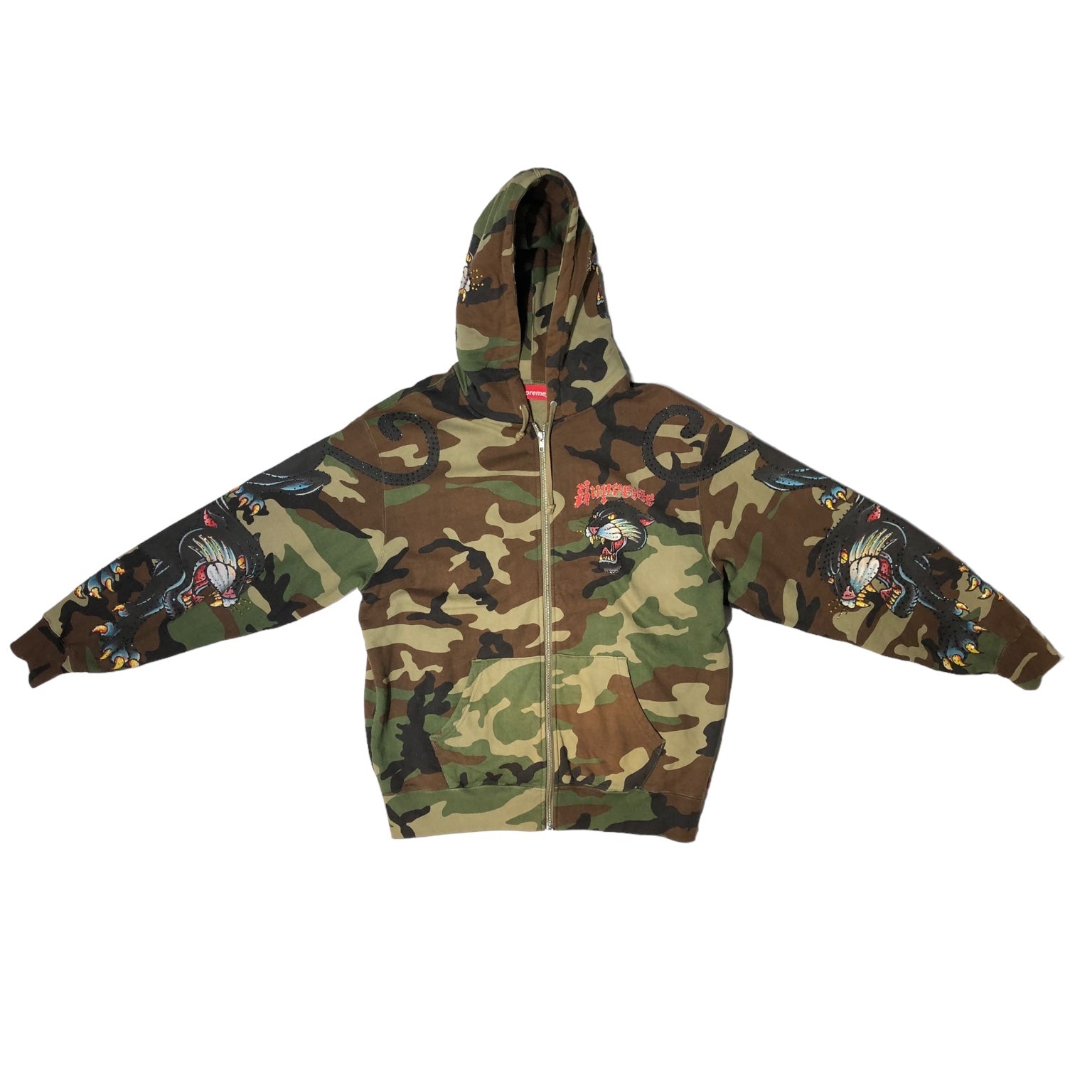 SUPREME(シュプリーム) 21SS Panther Zip Up Hooded Sweatshirt パンサー ジップ アップ パーカー M カーキ カモフラ フーディ スウェットシャツ