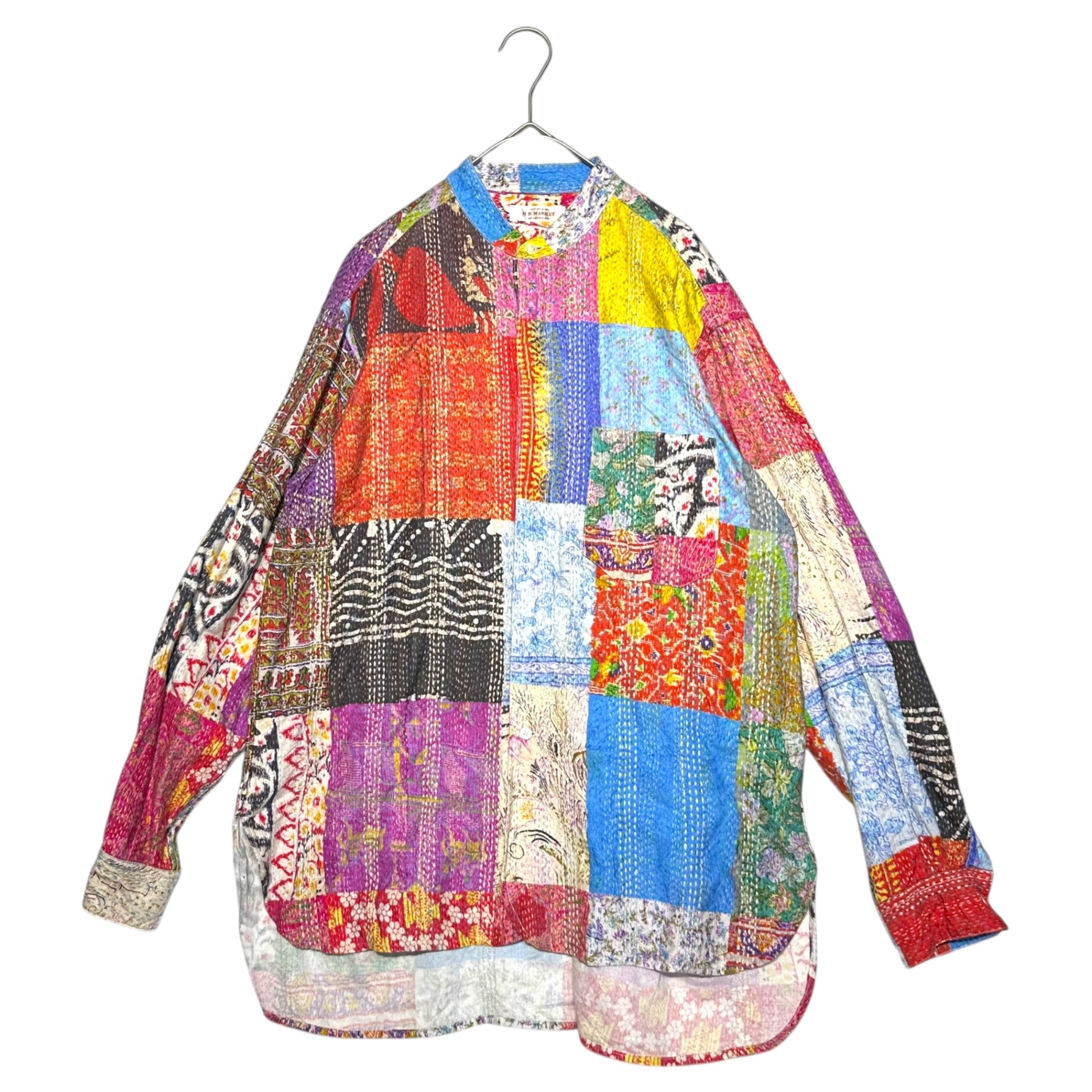 HOLLYWOOD RANCH MARKET(ハリウッドランチマーケット) Kanta print sashiko band collar wide shirt カンタ プリント 刺し子 バンドカラー ワイドシャツ 2(M程度) マルチカラー