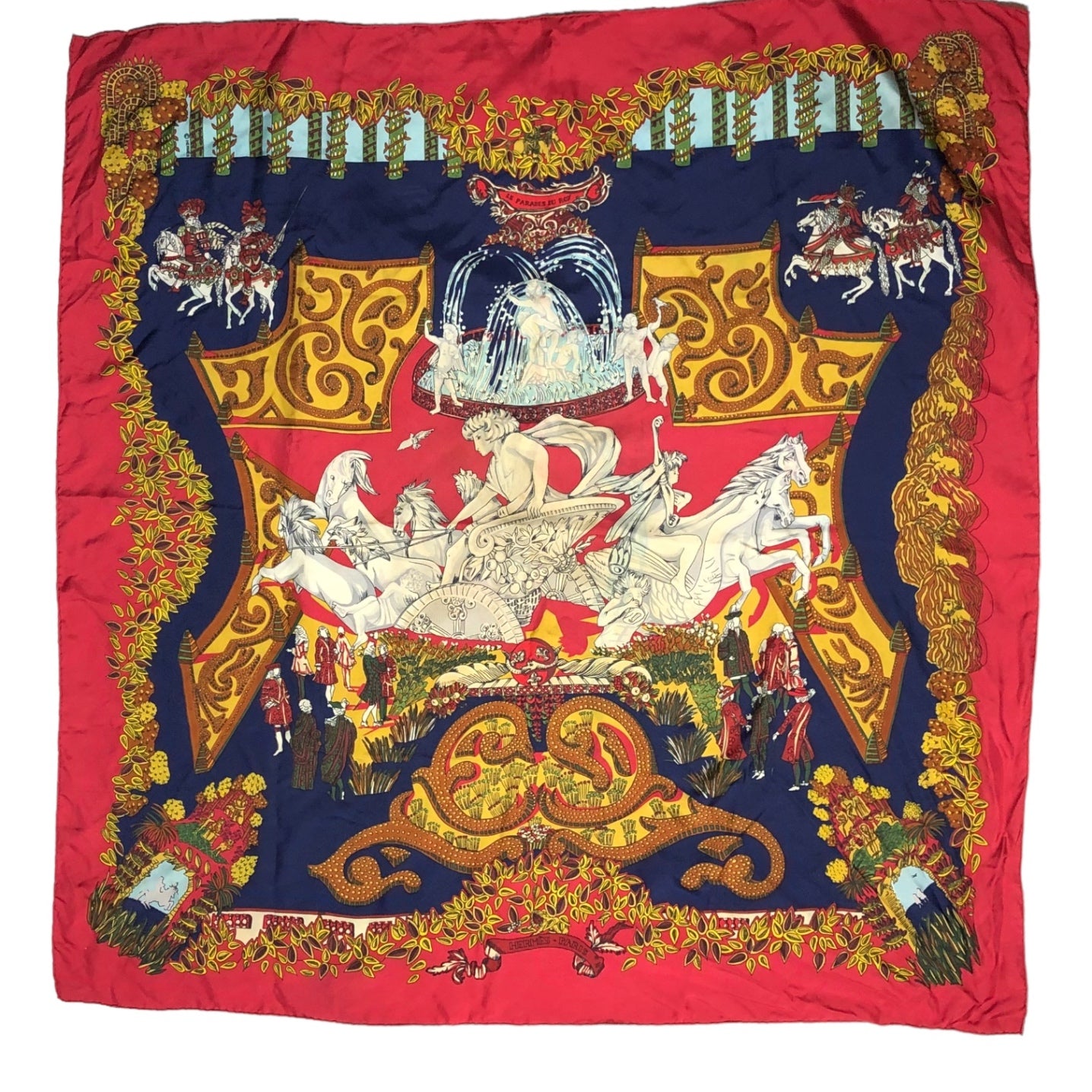 HERMES(エルメス) Carres 90 ”LE PARADIS DU ROY” カレ 90 王の楽園 レッド シルク スカーフ