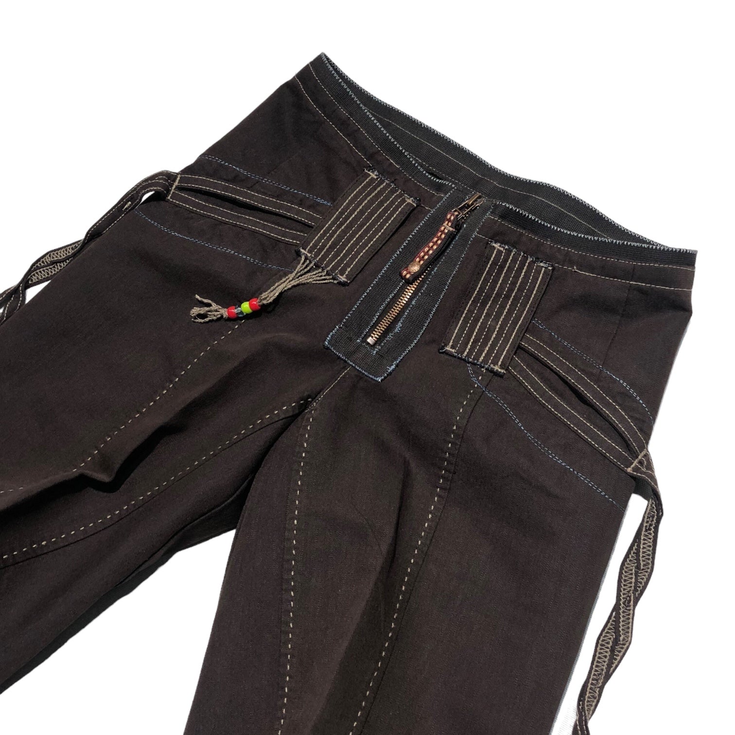 MARITHE FRANCOIS GIRBAUD(マリテフランソワジルボー) 00's Three-quarter length pants with draping gimmick 立体裁断 ギミック 7分丈 パンツ F7-1935 38(M程度) ブラウン Y2K ジップ