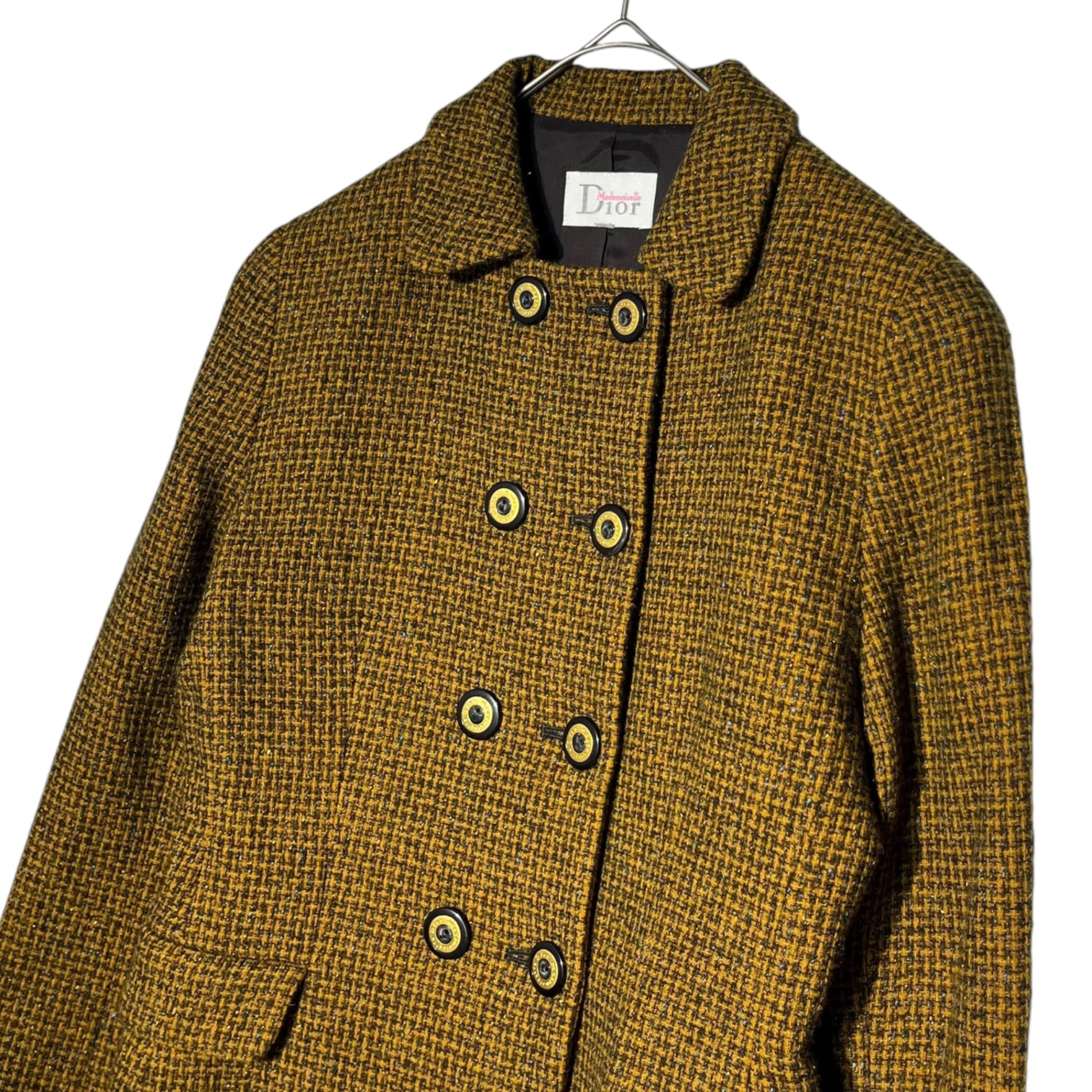 Christian Dior(クリスチャンディオール) 90's Tweed double skirt jacket setup ツイード ダブル ジャケット スカート セットアップ NET7A3104 M イエロー 90年代 ヴィンテージ OLD Mademoiselle Dior