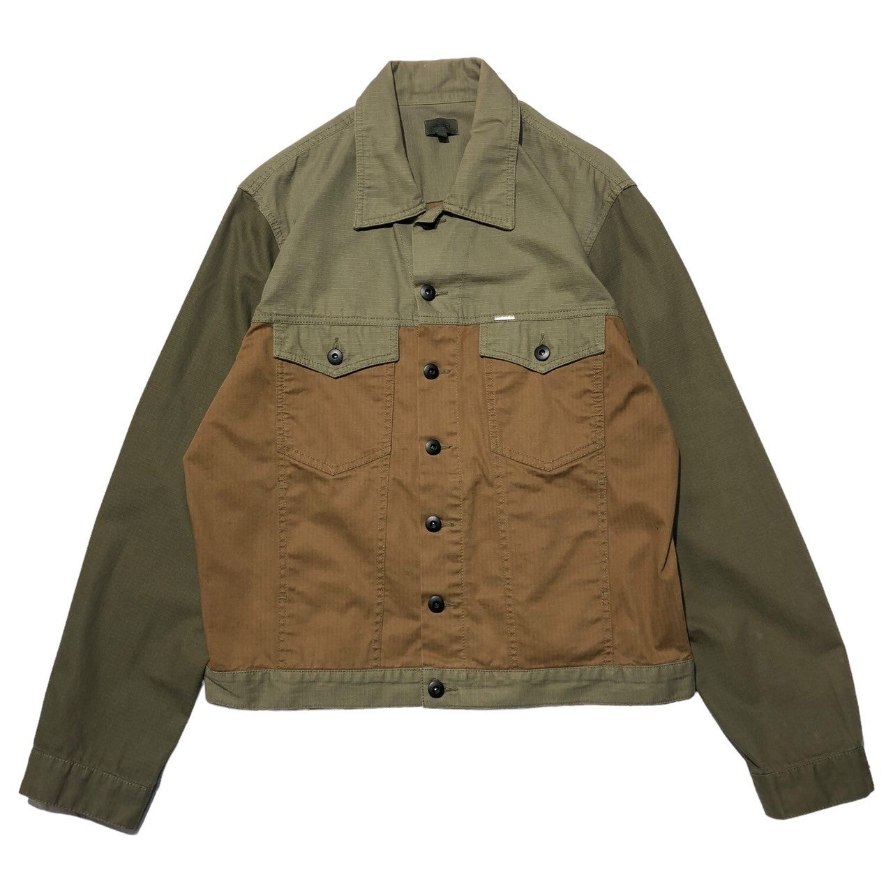 DIESEL(ディーゼル) bicolor trucker jacket バイカラー トラッカージャケット L カーキ×ベージュ