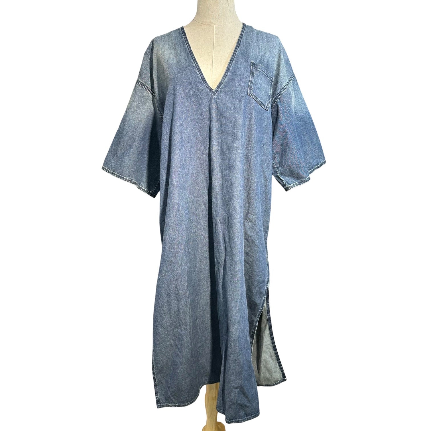 MM6 Maison Margiela(エムエムシックス) 19SS V-Neck Denim Smock Dress Vネック デニム スモック ワンピース S52CT0376 S30512 36(S程度) インディゴ