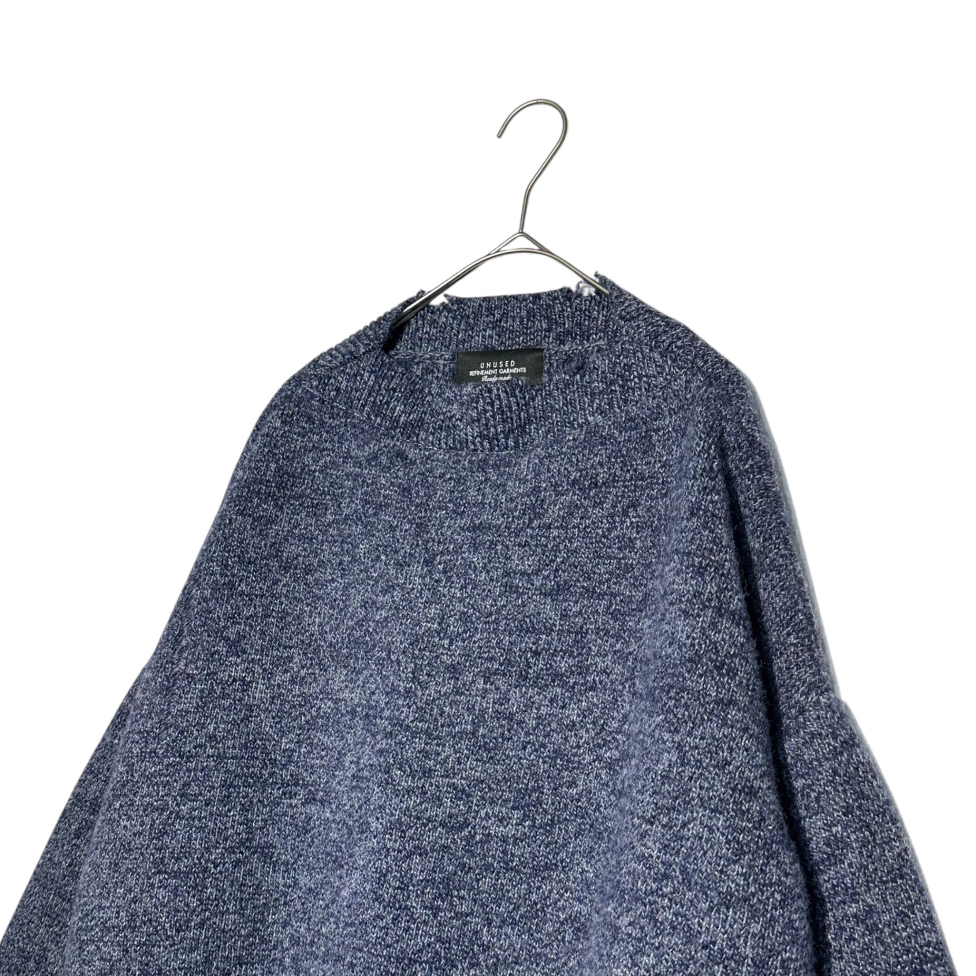 UNUSED(アンユーズド) 22AW DAMAGE 5G WOOL KNIT ダメージ加工 ウール ニット US2254 1(S程度) ネイビー デストロイ セーター ボートネック