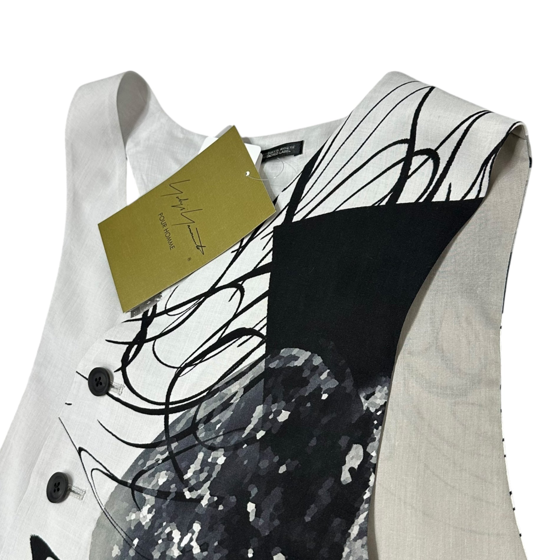 YOHJI YAMAMOTO POUR HOMME(ヨウジヤマモトプールオム) 25SS CLOCK PRINT ASYMMETRY VEST クロック プリント アシンメトリー ベスト ホワイト(淡いグレーに近いです) 2(S~M程度) ホワイト(淡いグレーに近いです) HP-V16-220-1-02 25SSファーストルック着用品