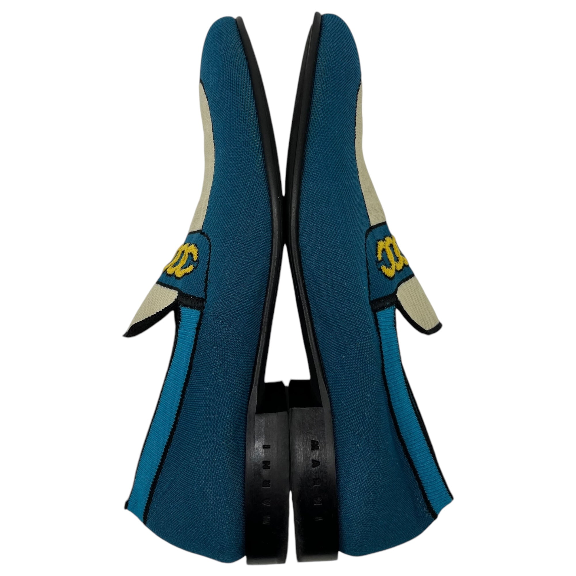 MARNI(マルニ) Trompe l'oeil jacquard knit loafers トロンプルイユ ジャガード ニット ローファー 43(28cm程度) ブルー×ホワイト 箱付