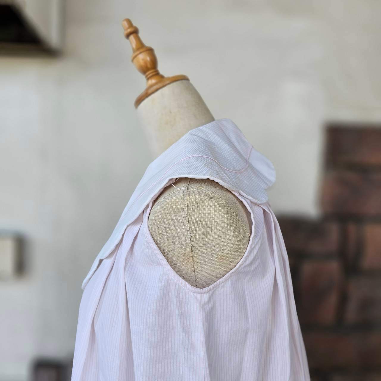Euro vintage(ヨーロッパヴィンテージ) 70's~〘Jacadi〙big collar smock dress ペールトーンカラーと大きな襟のスモッグドレス ワンピース (for Childresn's) 10(140~150) ホワイト×ピンク