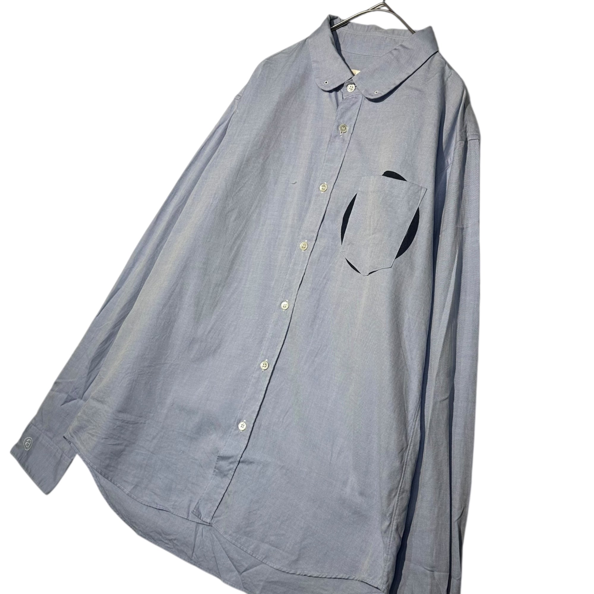 assemble a.k.a AFFA(アッセンブルエーケーエーエーエフエフエー) Striped Round-Neck L/S Shirt ストライプ 丸襟 長袖 シャツ AFH4401-2 M ブルー×ネイビー