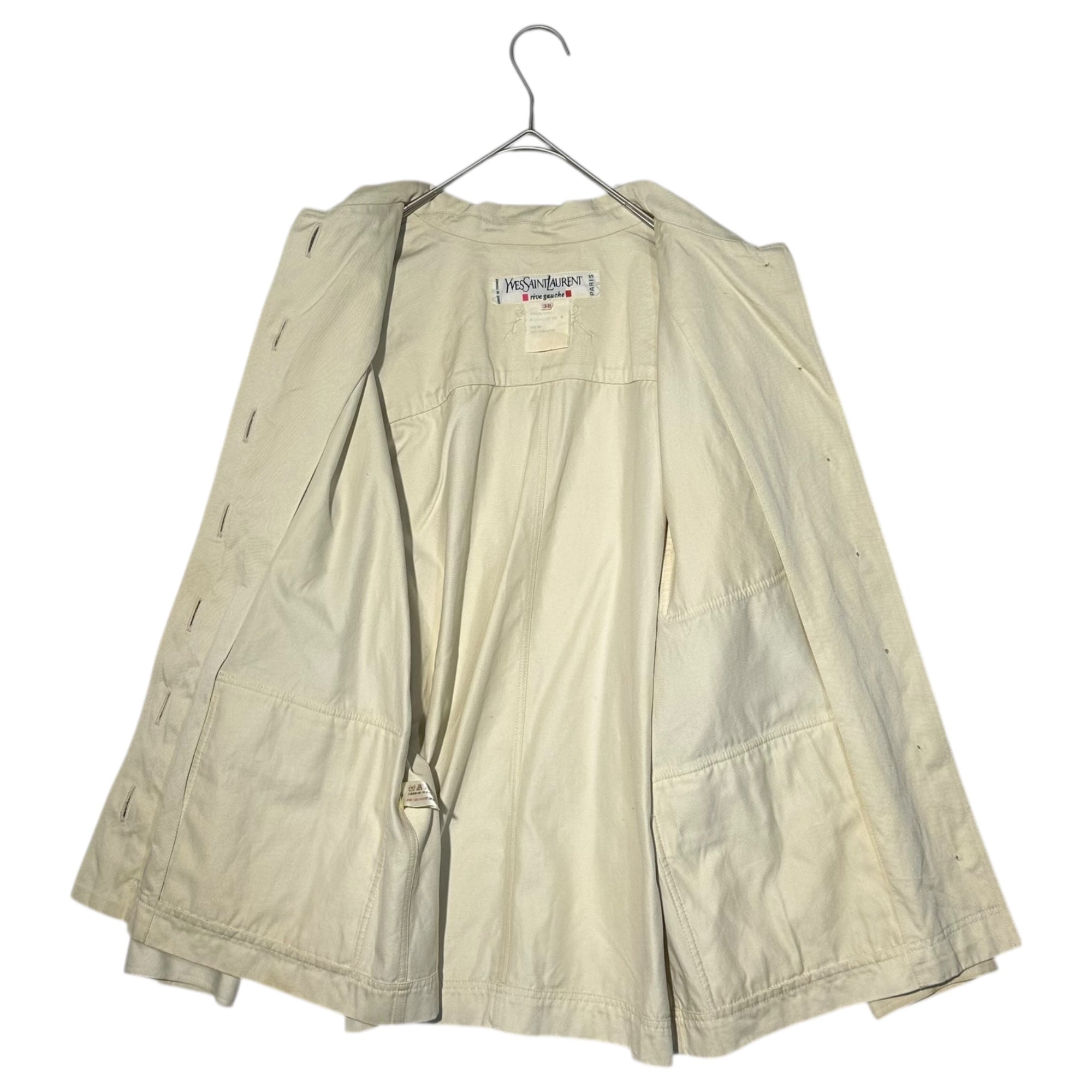 YVES SAINT LAURENT rive gauche(イヴサンローランリヴゴーシュ) 80~90's 7-button flap pocket work jacket 7ボタン フラップ ポケット ワークジャケット 38(M) ホワイト EURO VINTAGE