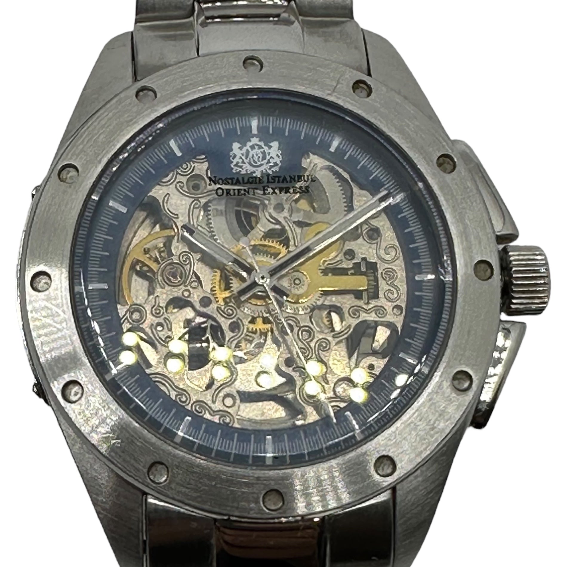 ORIENT EXPRESS(オリエントエクスプレス) Skeleton automatic watch スケルトン 自動巻き 腕時計 OM-8024 シルバー NOSTALGIE ISTANBUL 箱付 ウォッチ