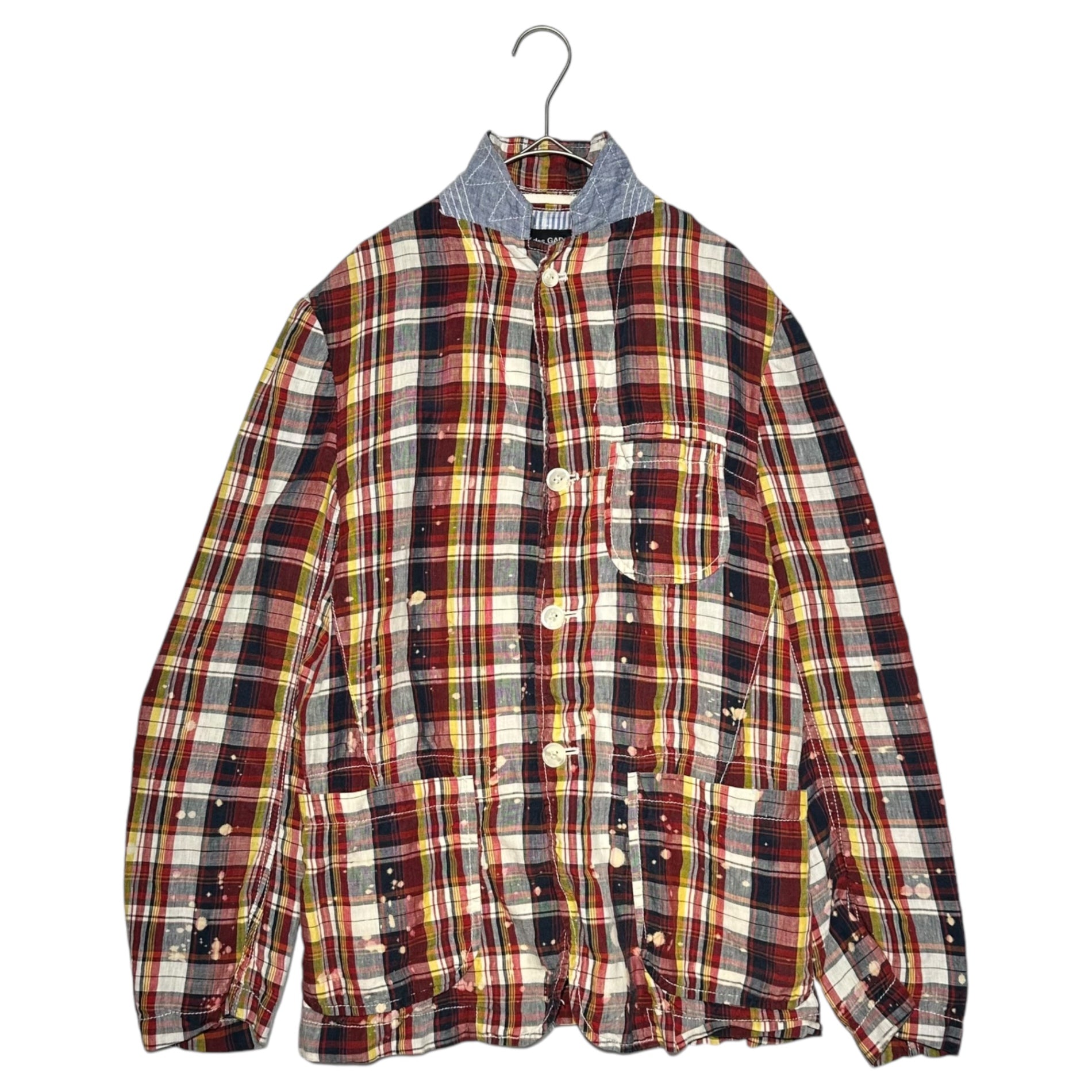 COMME des GARCONS HOMME(コムデギャルソンオム) 13SS Bleached Check Linen 3B Jacket 脱色加工 チェック リネン 3ボタン ジャケット HK-J045 S レッド AD2012
