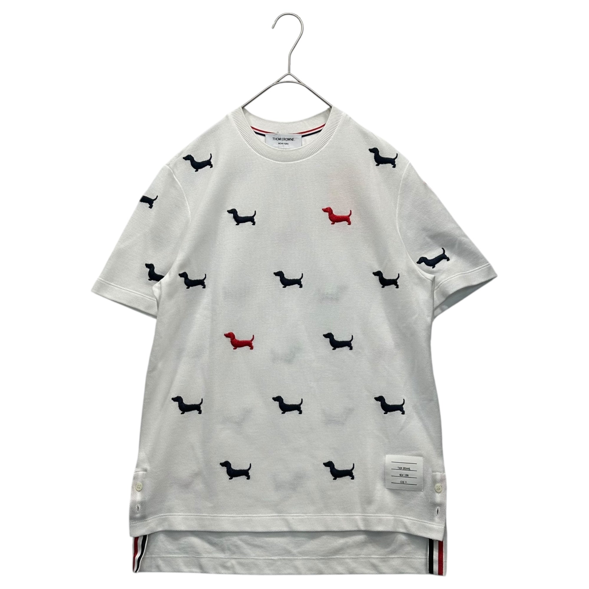 THOM BROWNE(トムブラウン) Dog Stitch Tricolor Crew Neck T-Shirt ドッグ ステッチ トリコロールカラー クルーネック Tシャツ ヘクター 犬 MJS284E-0050 0(XS程度) ホワイト×ネイビー×レッド