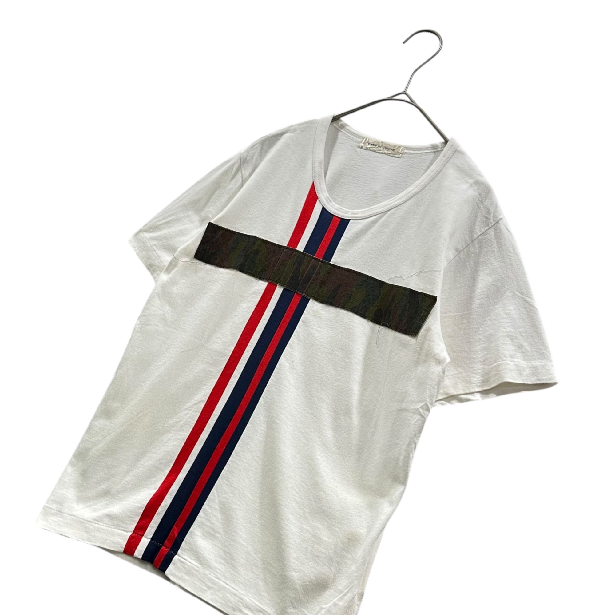 COMME des GARCONS(コムデギャルソン) 2000AW Striped Camouflage Cross Design Crew Neck T-Shirt ストライプ カモフラ クロス デザイン クルーネック Tシャツ GT-100720 FREE ホワイト×ブルー×カーキ AD2000