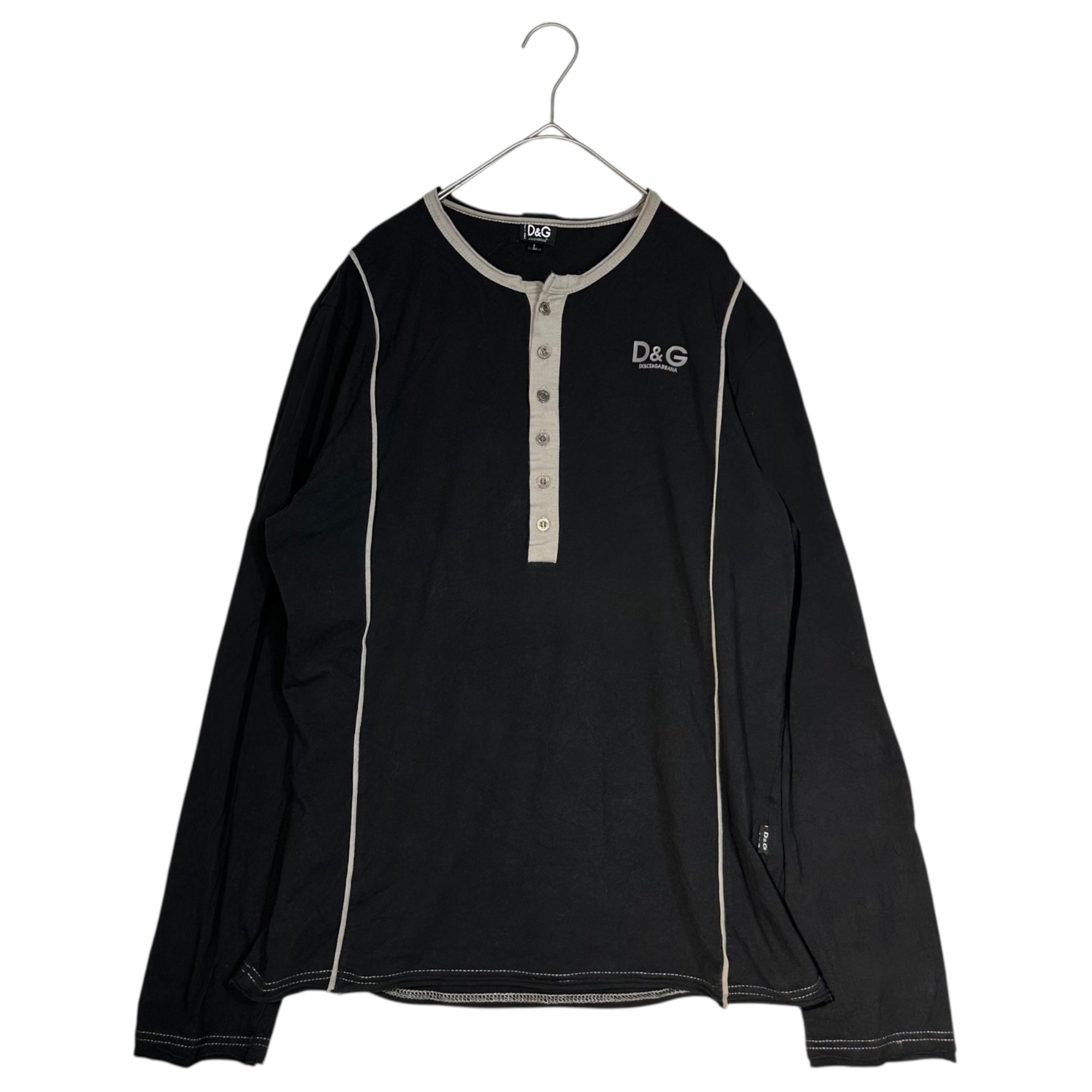 D&G(ディー&ジードルガバドルチェ&ガッバーナ) Chest Logo Henry Neck Long Sleeve Cut and Sewn 胸ロゴ ヘンリーネック 長袖 カットソー L ブラック×グレー
