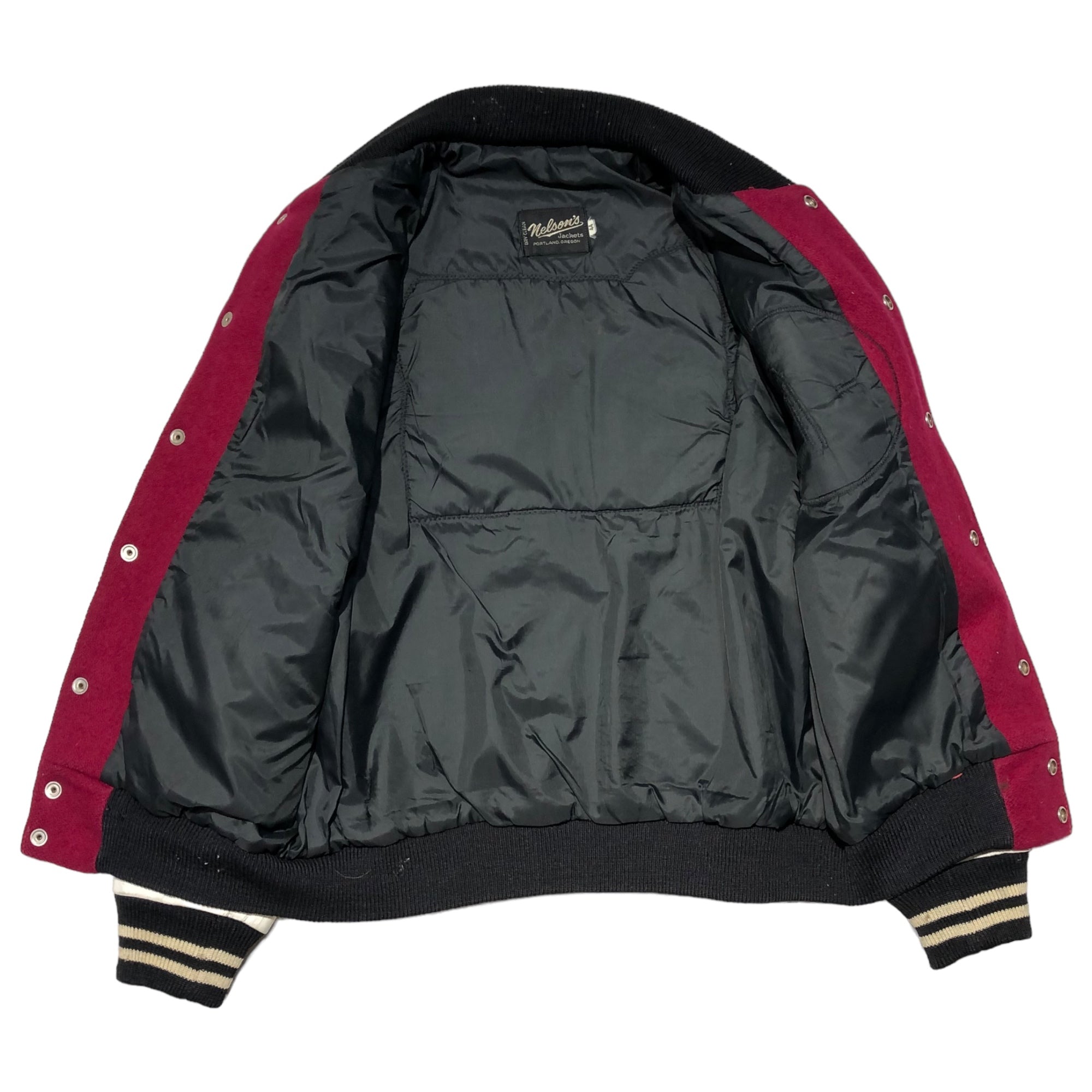 NELSON'S(ネルソンズ) 80's FOOTBALL STUDIUM JAMPER 80年代 フットボール スタジャン 袖レザー 44 レッド×ホワイト