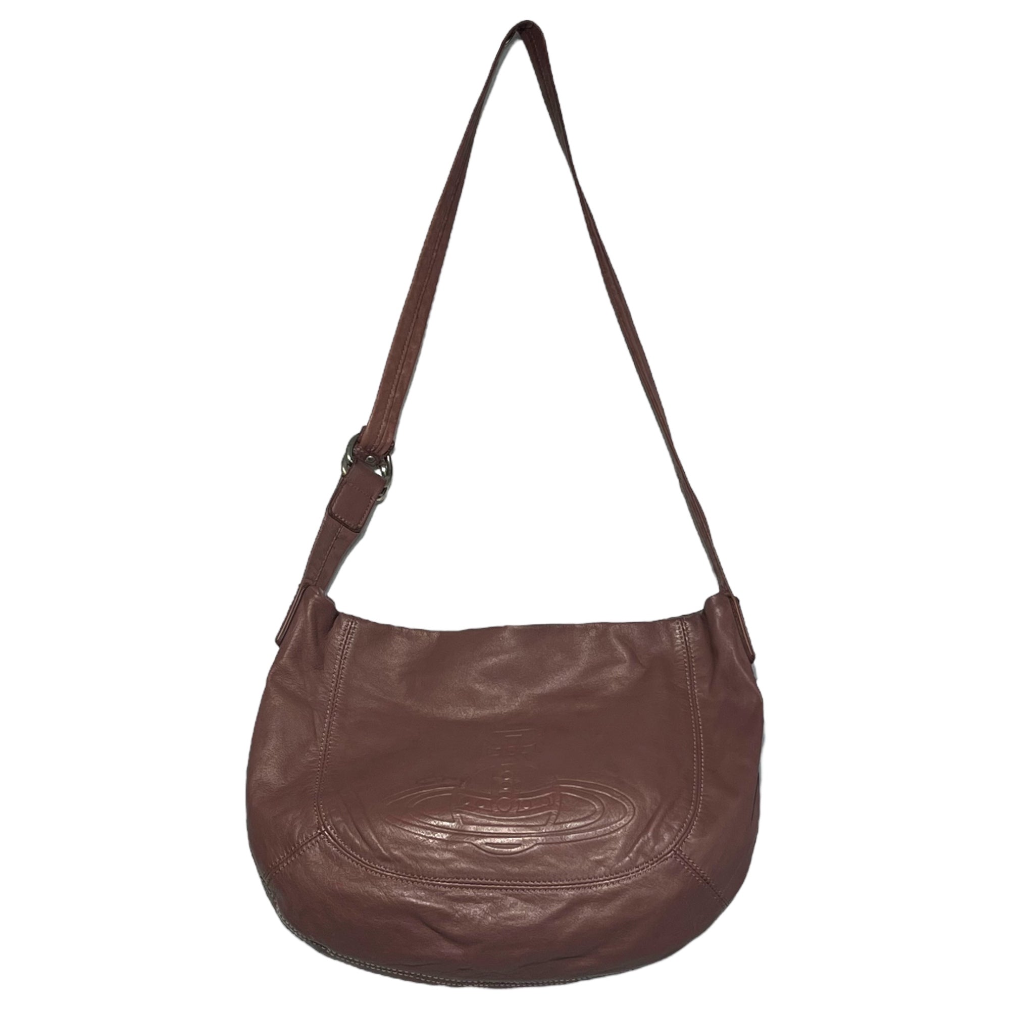 Vivienne Westwood(ヴィヴィアンウエストウッド) Orb Logo Embossed Leather Shoulder Bag オーブ ロゴ 型押し レザー ショルダー バッグ ピンク Y2K