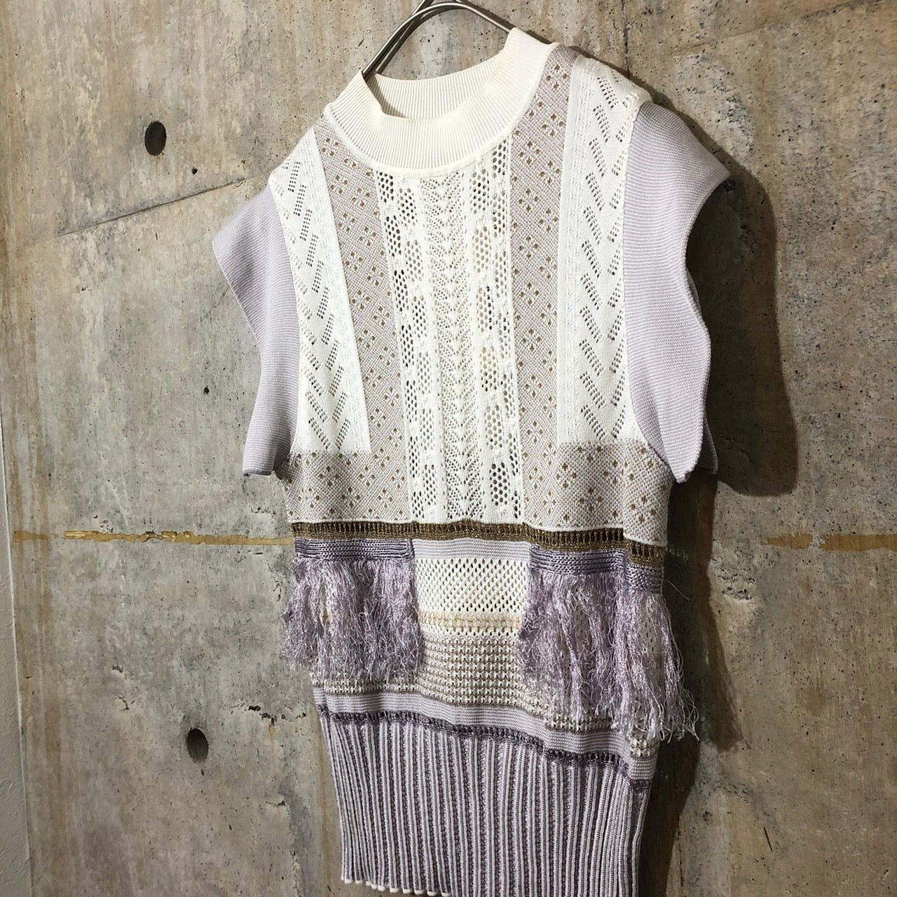mame kurogouchi(マメクロゴウチ) 19SS SASH JAQUARD SLEEVELESS KNIT/フリンジノースリーブニット MM19SS-KN024 2(Mサイズ程度) パープル
