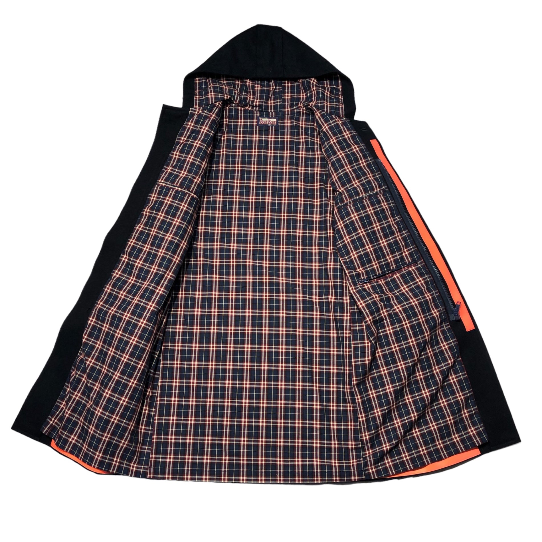 BLUE BLUE(ブルーブルー) 蛍光テープ メルトン ダッフル コート チェック 700041-412 1(S程度) ネイビー JK1448