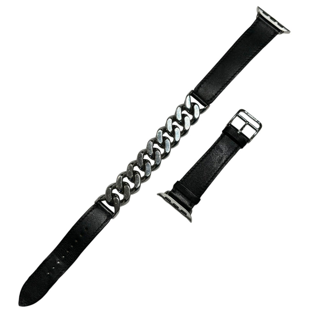 HERMES(エルメス) Apple watch ヴォースウィフト ドゥブルトゥール グルメット メタル 38mm~41mm対応 ブラック×シルバー U刻印 シルバー金具 アップルウォッチ用 チェーンベルト 腕時計