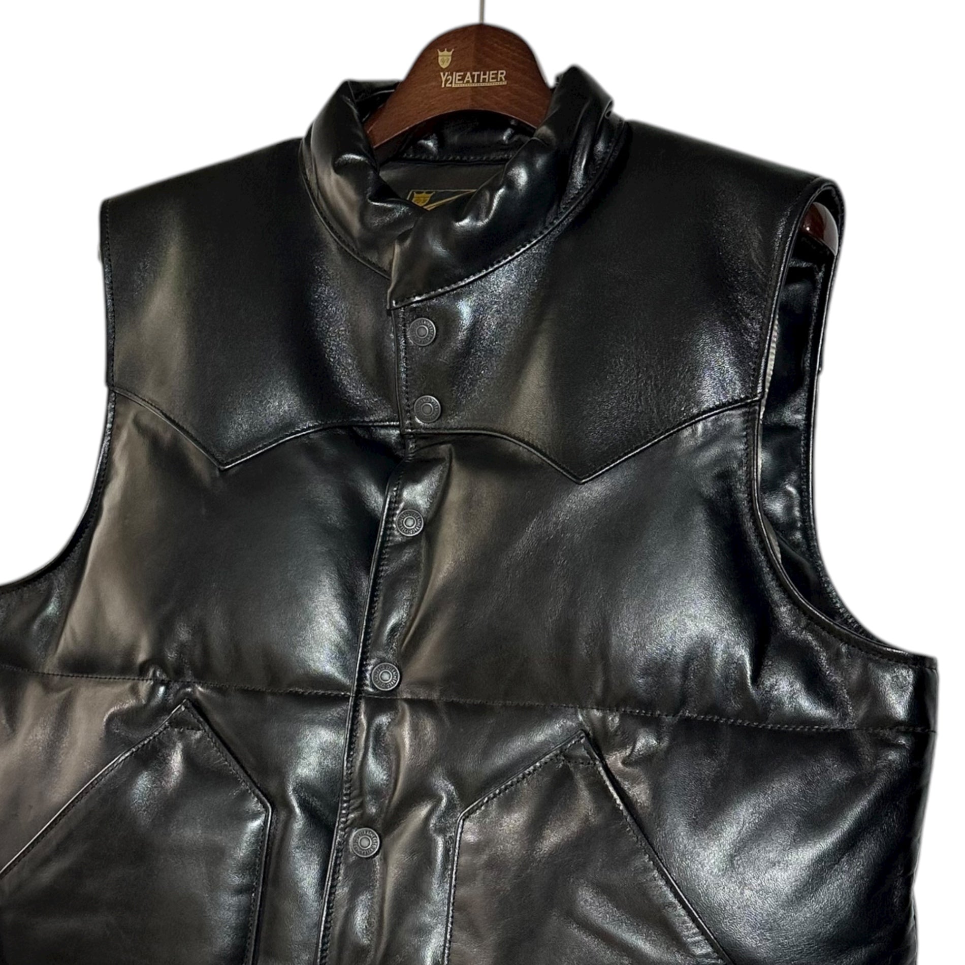 Y'2 LEATHER(ワイツーレザー) SOIL SOFT HORSE × ANILINE HORSE DOWN VEST オイルソフトホース × アニリンホース ダウン ベスト 0V-01 42 ブラック 馬革 レザー
